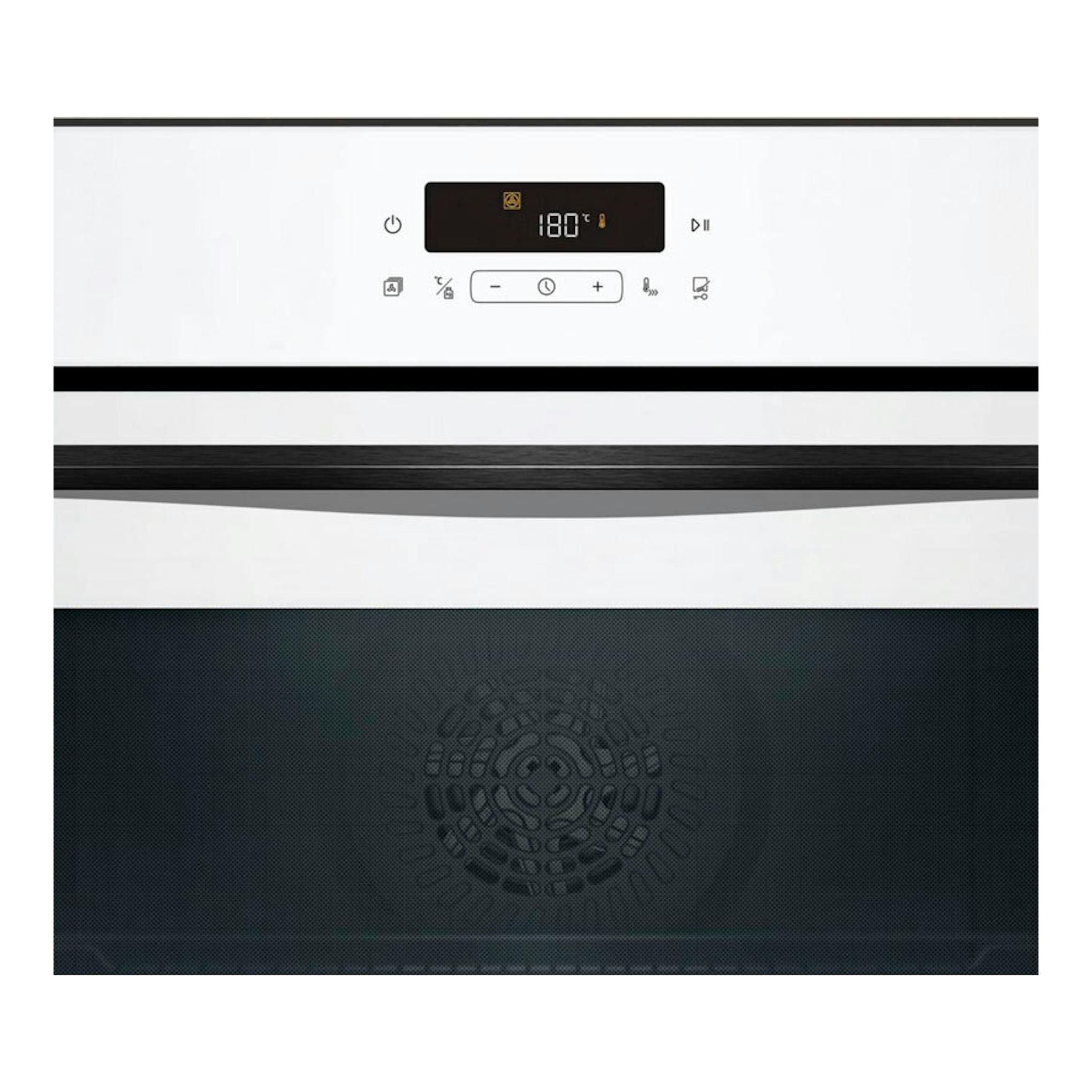Horno Balay 3HD5829B3 blanco, vista frontal con display a 180 °C y puerta de cristal negro.