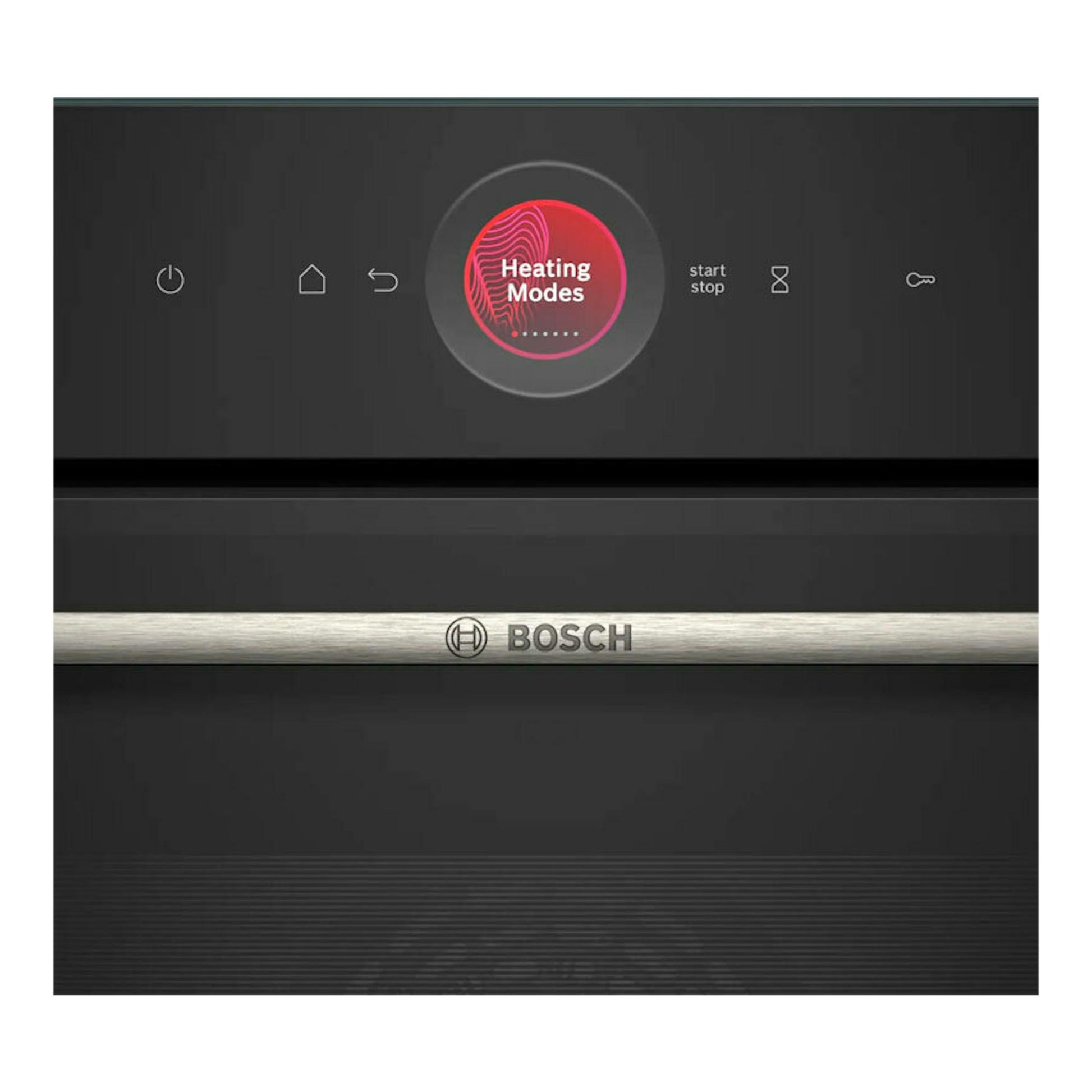 Horno Bosch CBG7741B1 negro, vista frontal, con panel táctil y logo Bosch en el centro.