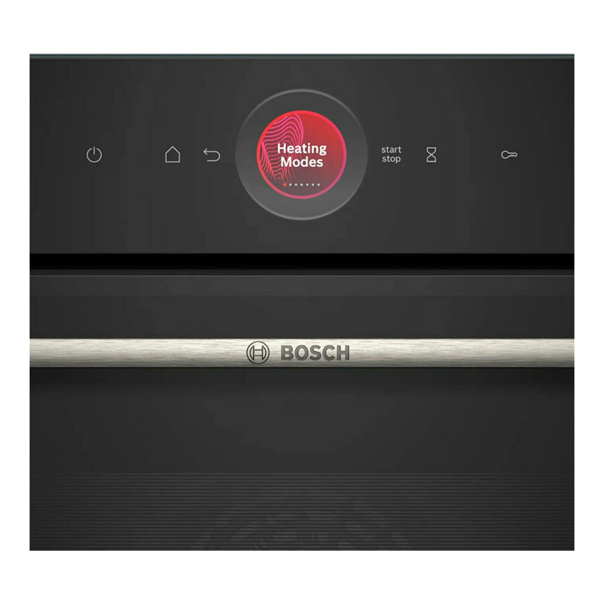 Horno Bosch CBG7741B1 negro, vista frontal, con panel táctil y logo Bosch en el centro.