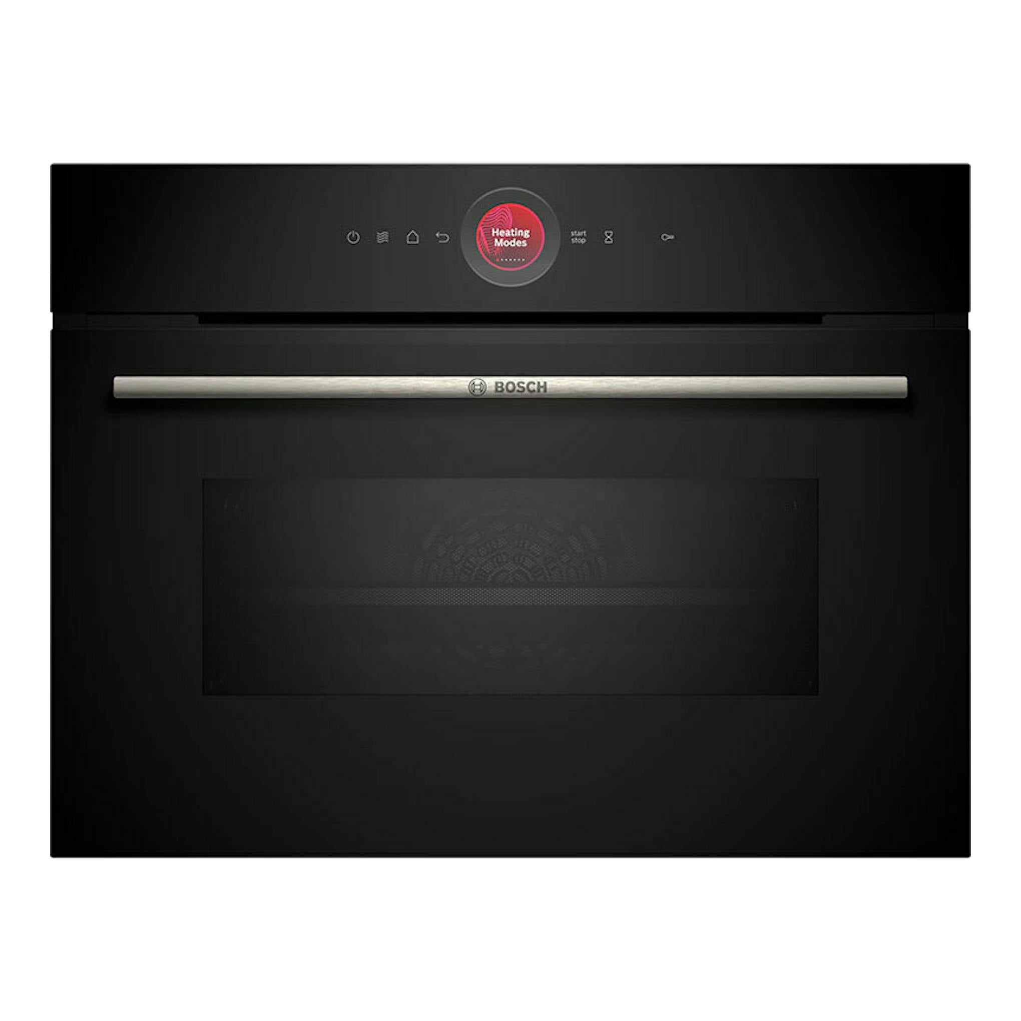 Horno Bosch CMG7241B1 negro, vista frontal con panel digital y puerta de vidrio oscura.