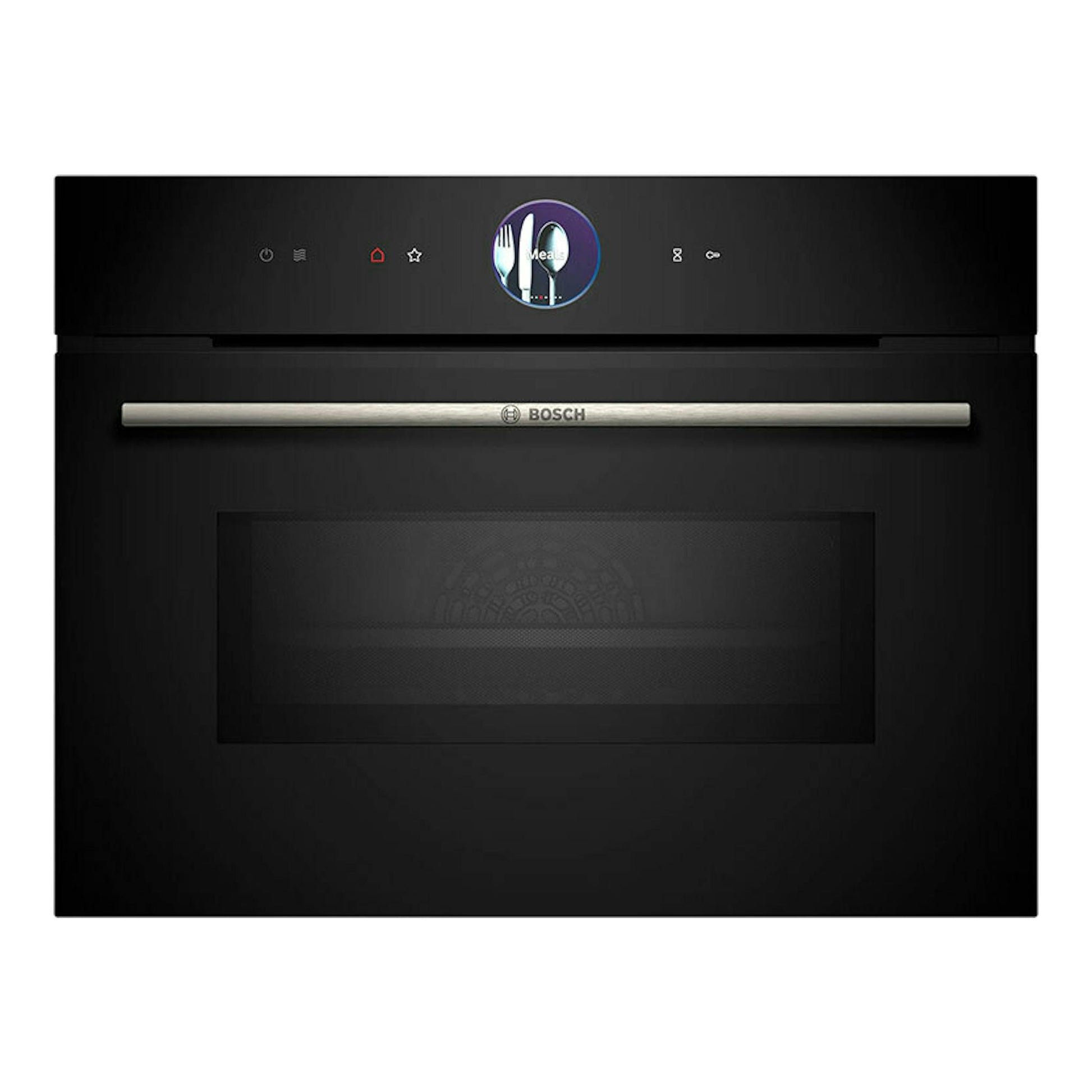 Horno Bosch CMG7761B1 negro, vista frontal, con panel táctil superior y puerta con cristal oscuro.