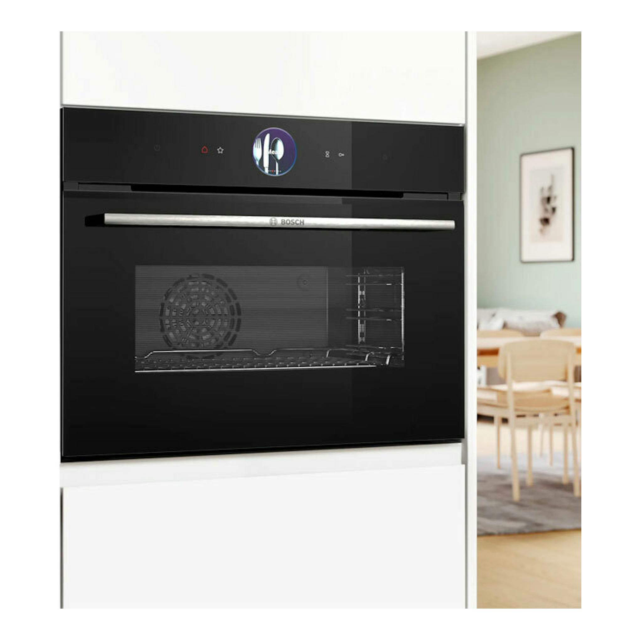 Horno Bosch CSG7361B1 negro empotrado, vista frontal con panel táctil y puerta de cristal.