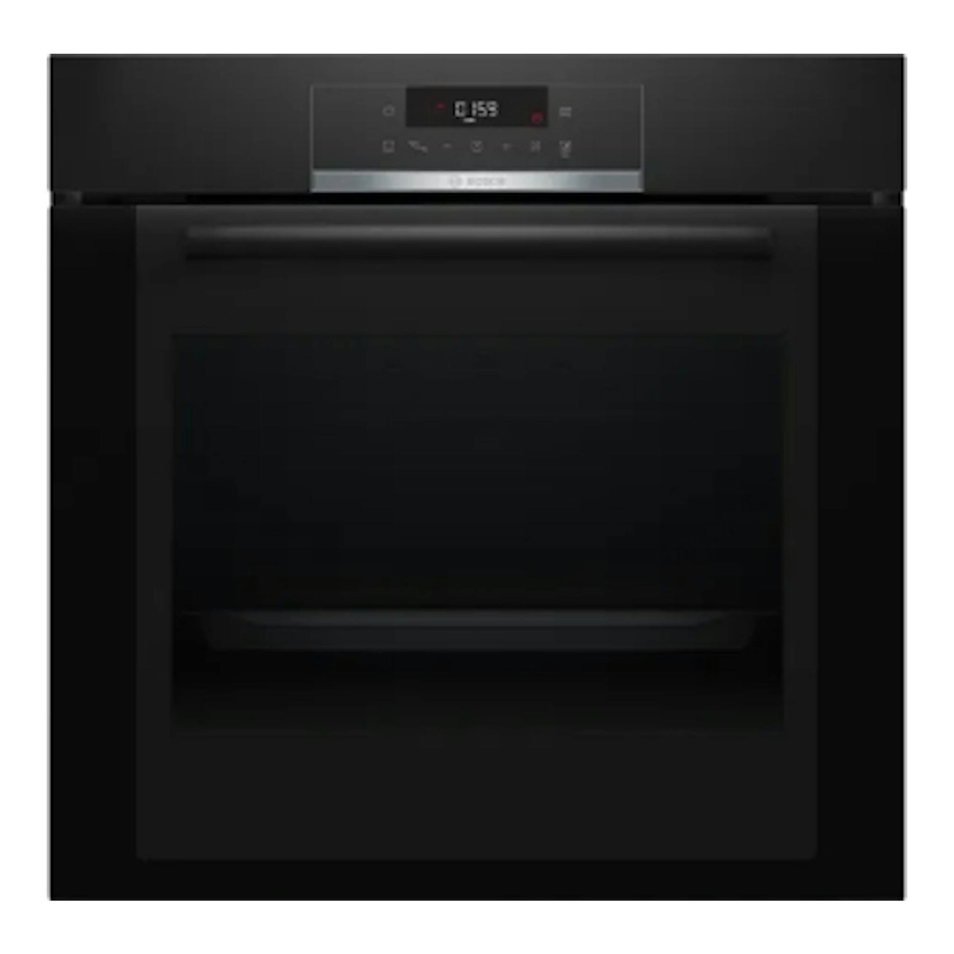 Horno Bosch HBA372EB0 negro, vista frontal, con panel digital y puerta de cristal.