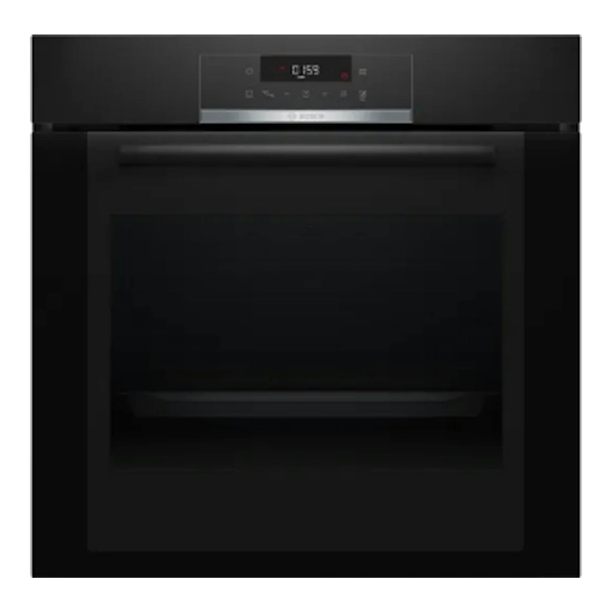 Horno Bosch HBA372EB0 negro, vista frontal, con panel digital y puerta de cristal.