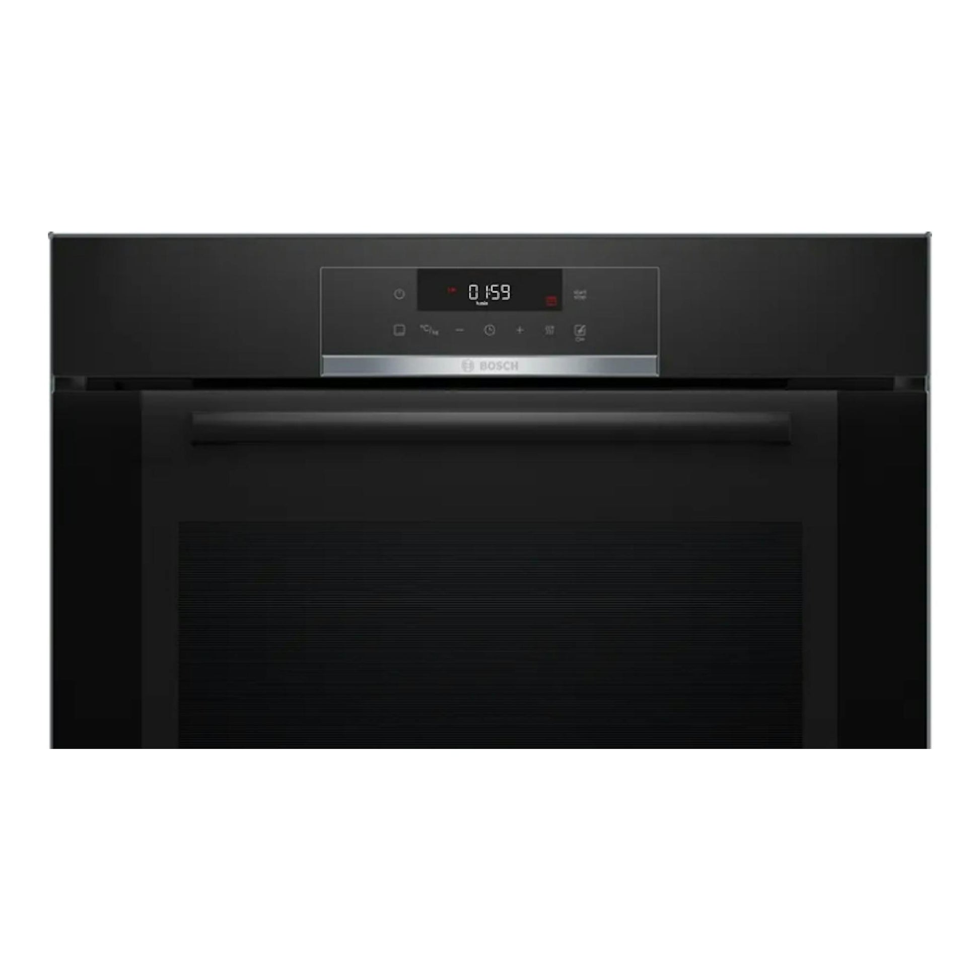 Horno Bosch HBA372EB0 negro, vista frontal, con panel digital y puerta de cristal.