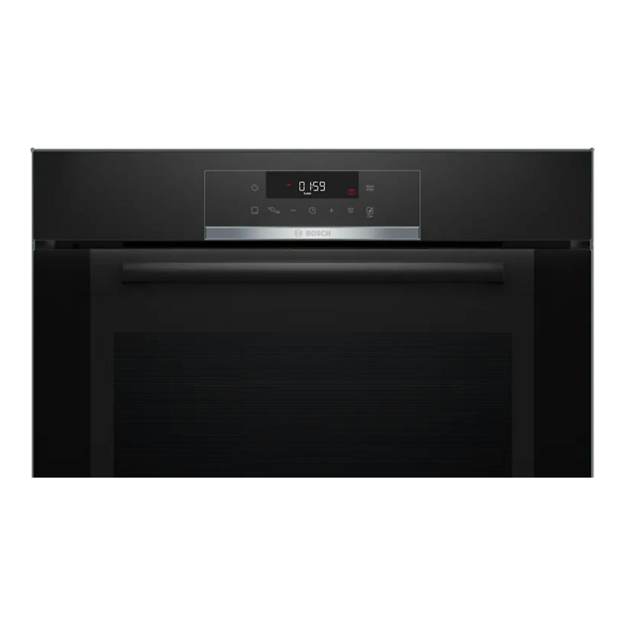 Horno Bosch HBA372EB0 negro, vista frontal, con panel digital y puerta de cristal.