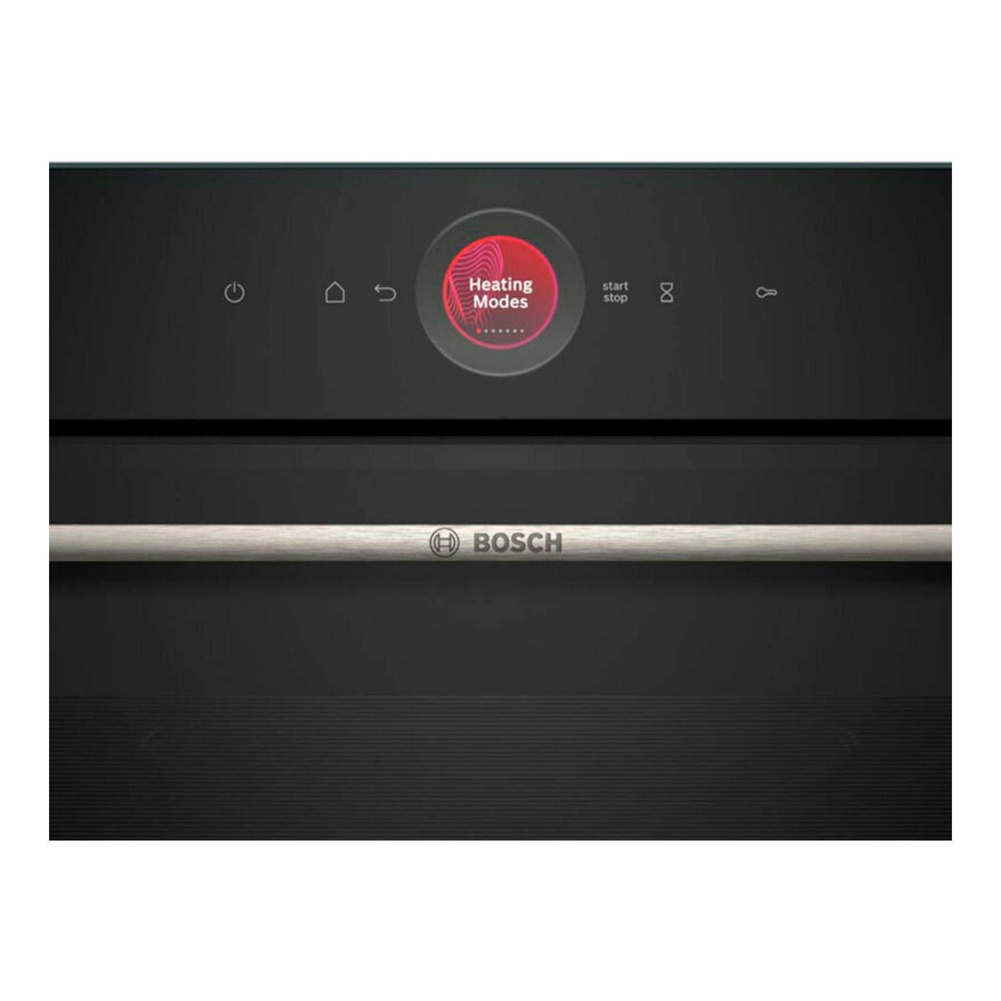 Horno Bosch HBG724AB1 negro, vista frontal con panel táctil y pantalla circular central.