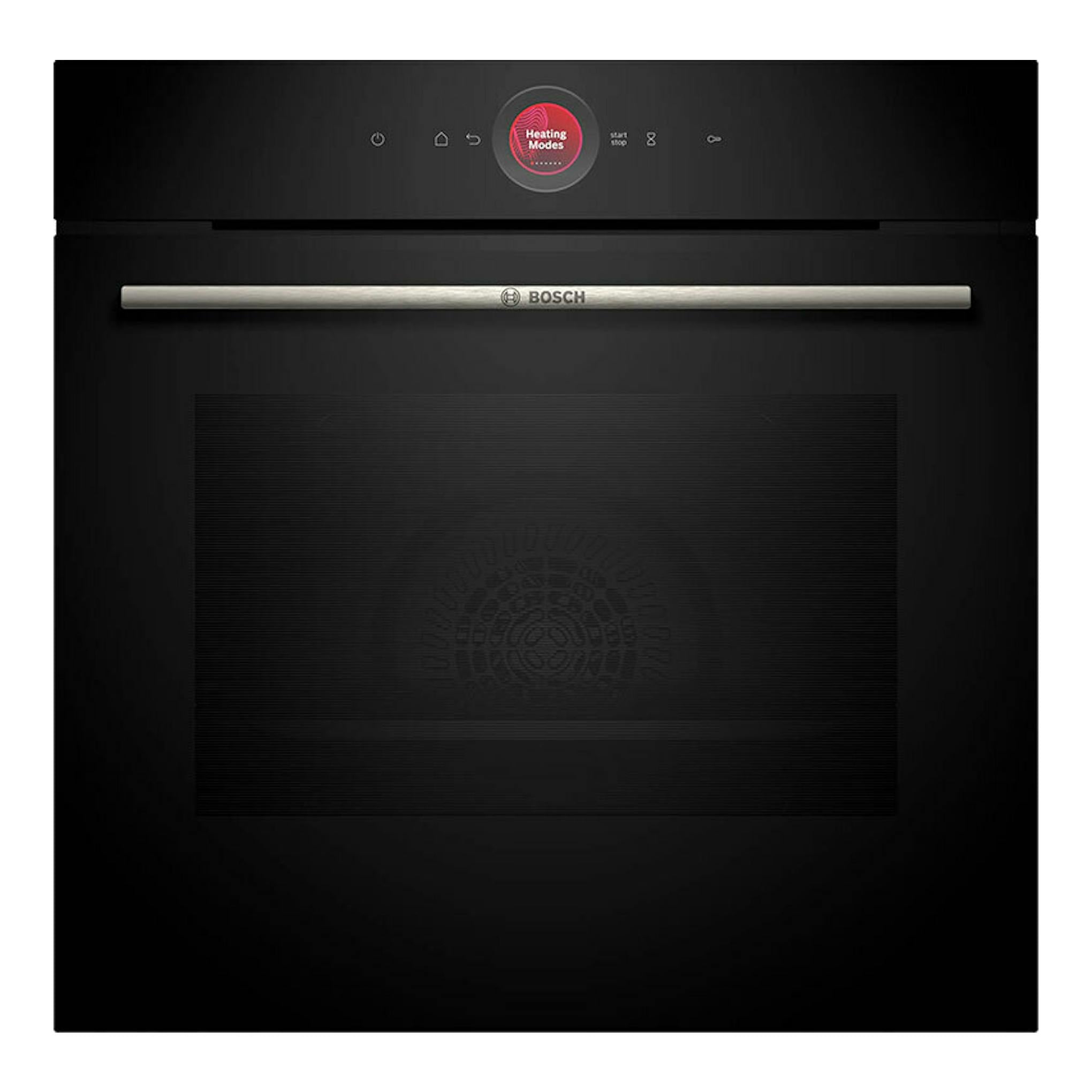 Horno empotrable Bosch HBG7741B1 negro, vista frontal, con panel táctil y tirador metálico.