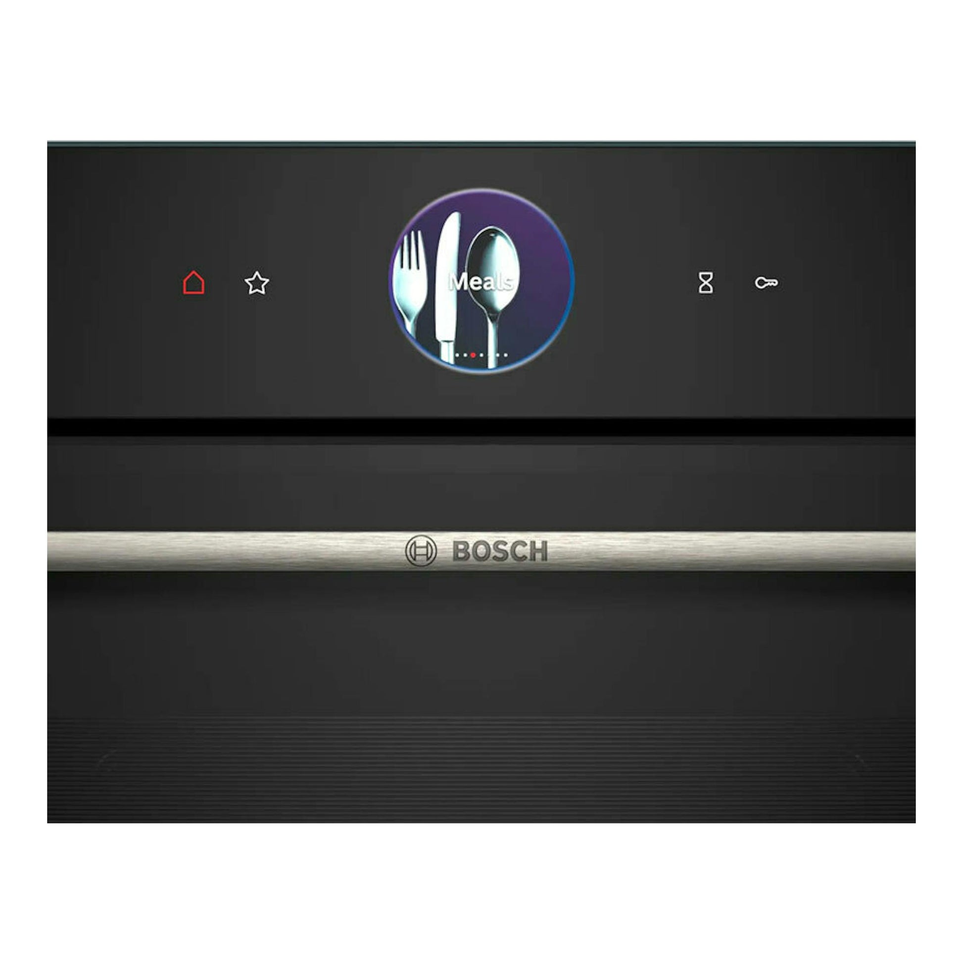 Horno Bosch HBG7764B1 negro, vista frontal, con pantalla táctil y logotipo BOSCH.