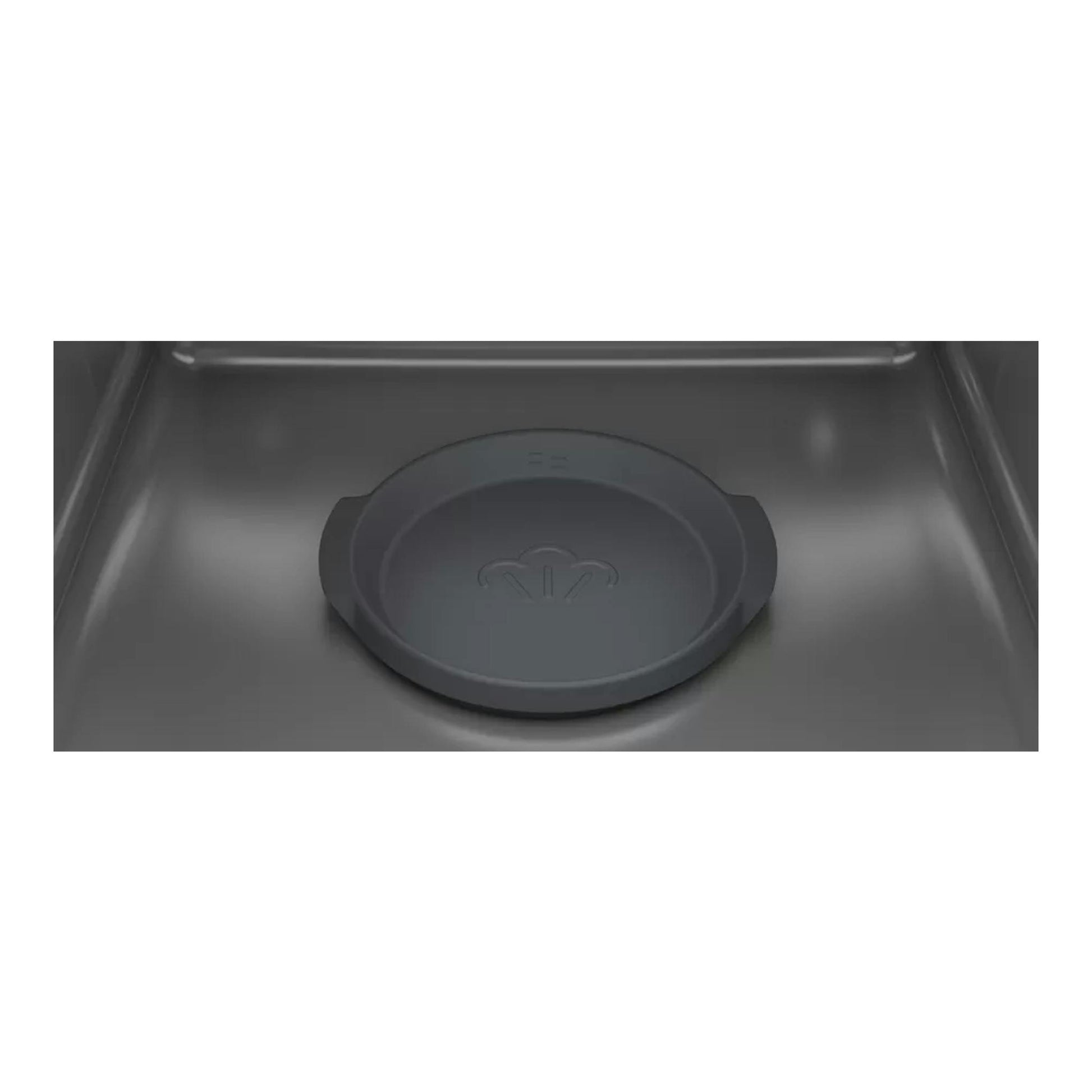Interior de horno Bosch HRA574BS0, vista frontal del compartimento gris con bandeja redonda en el centro.
