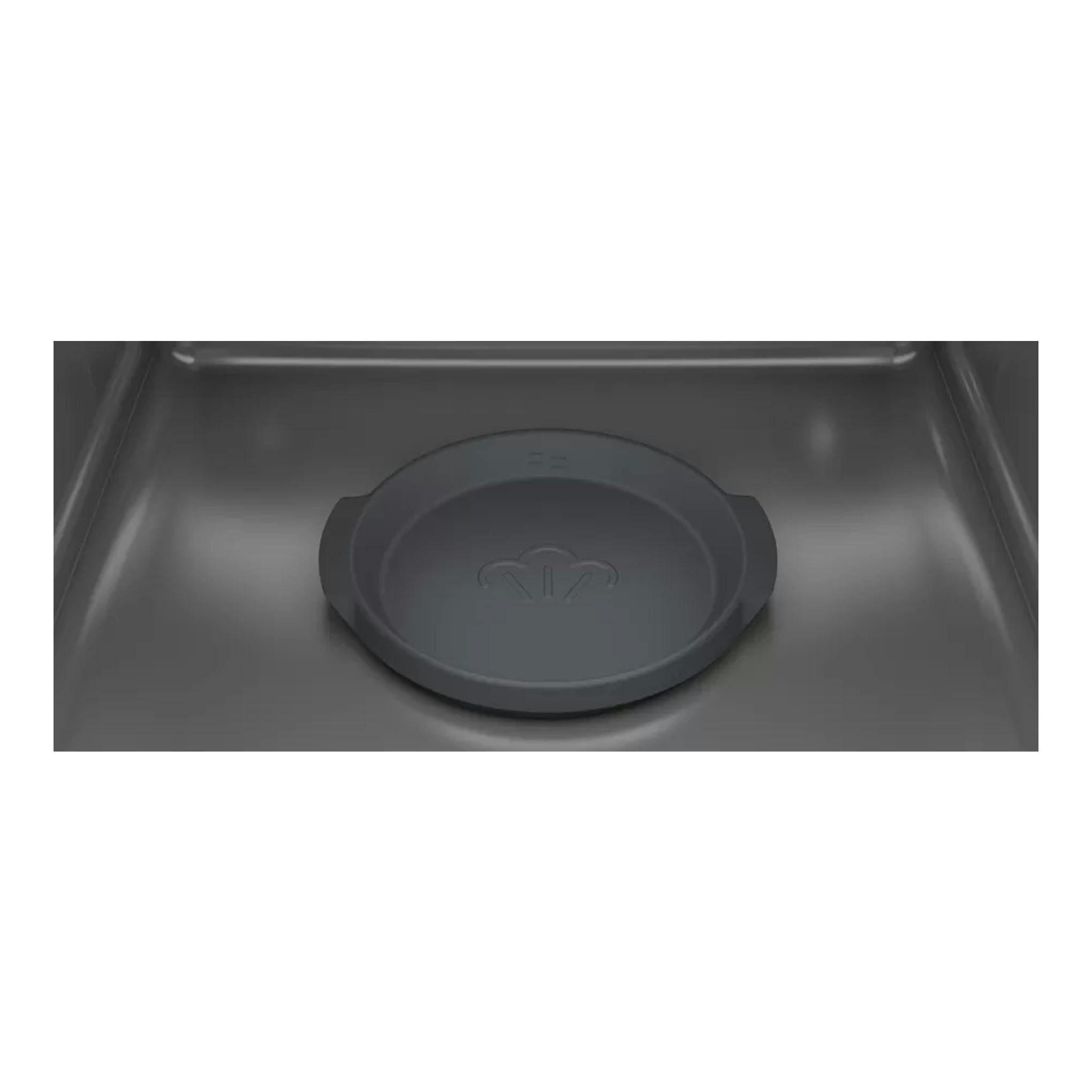 Interior de horno Bosch HRA574BS0, vista frontal del compartimento gris con bandeja redonda en el centro.