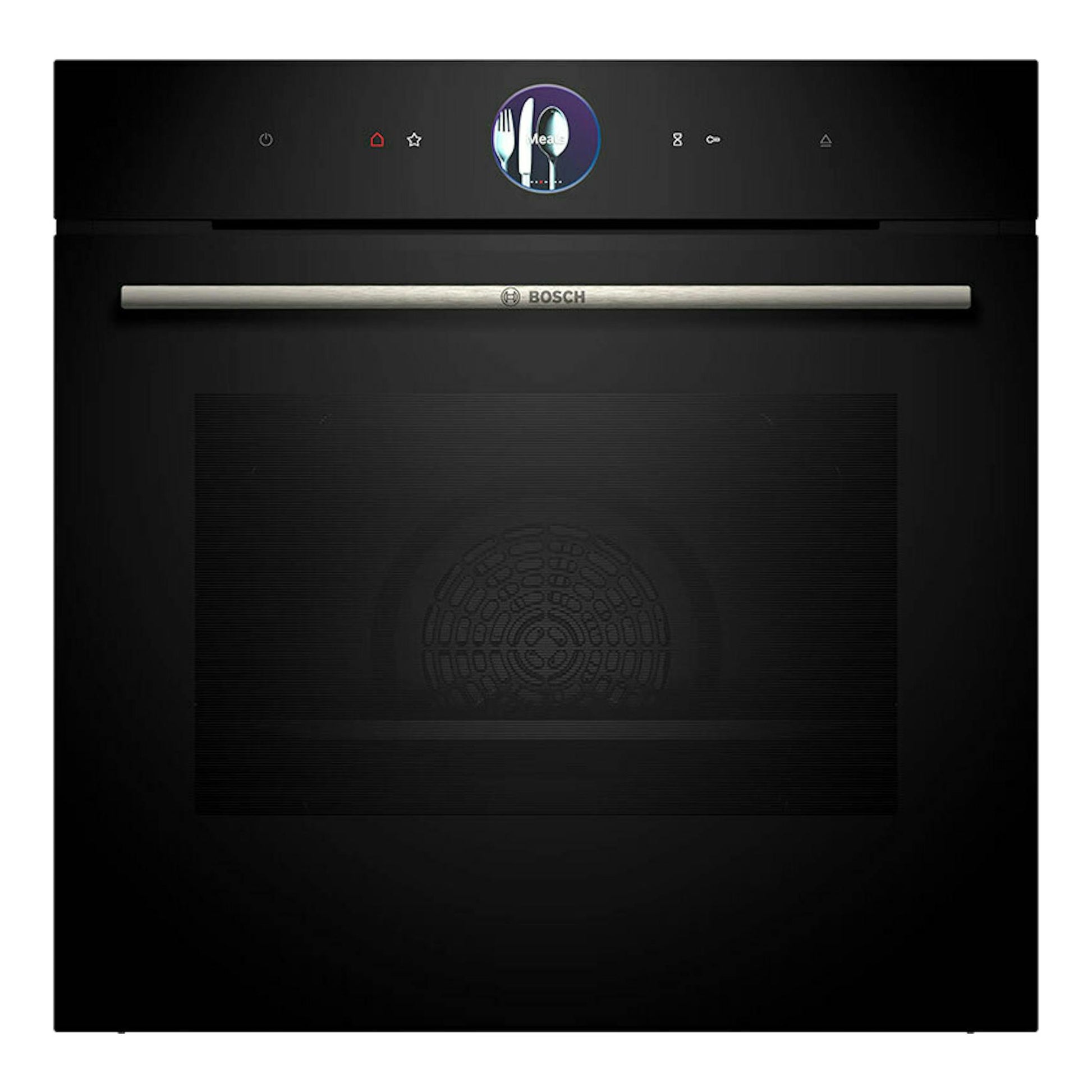 Horno Bosch HRG7361B1 negro, vista frontal, con puerta de cristal y panel táctil superior.