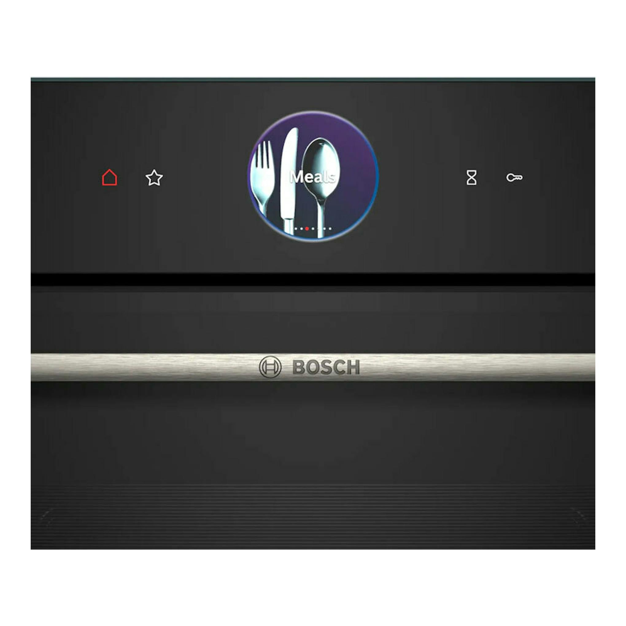 Horno Bosch HRG7761B1 negro, vista frontal con panel táctil y logotipo Bosch.