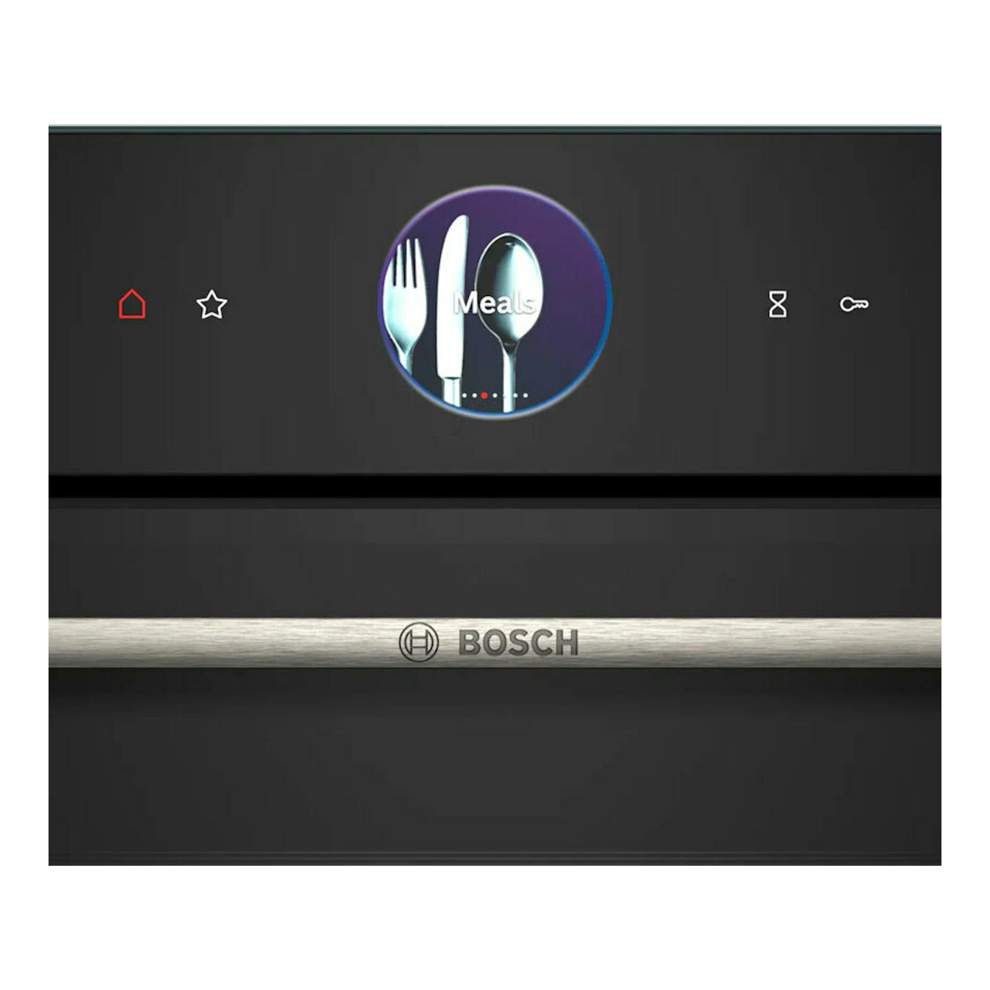 Horno Bosch HSG7361B1 negro, vista frontal, con panel táctil y logo BOSCH en acero.