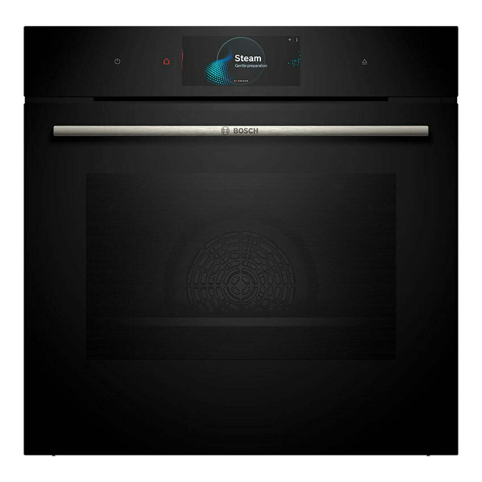 Horno Bosch HSG7584B1 negro, vista frontal, con panel digital y asa metálica.