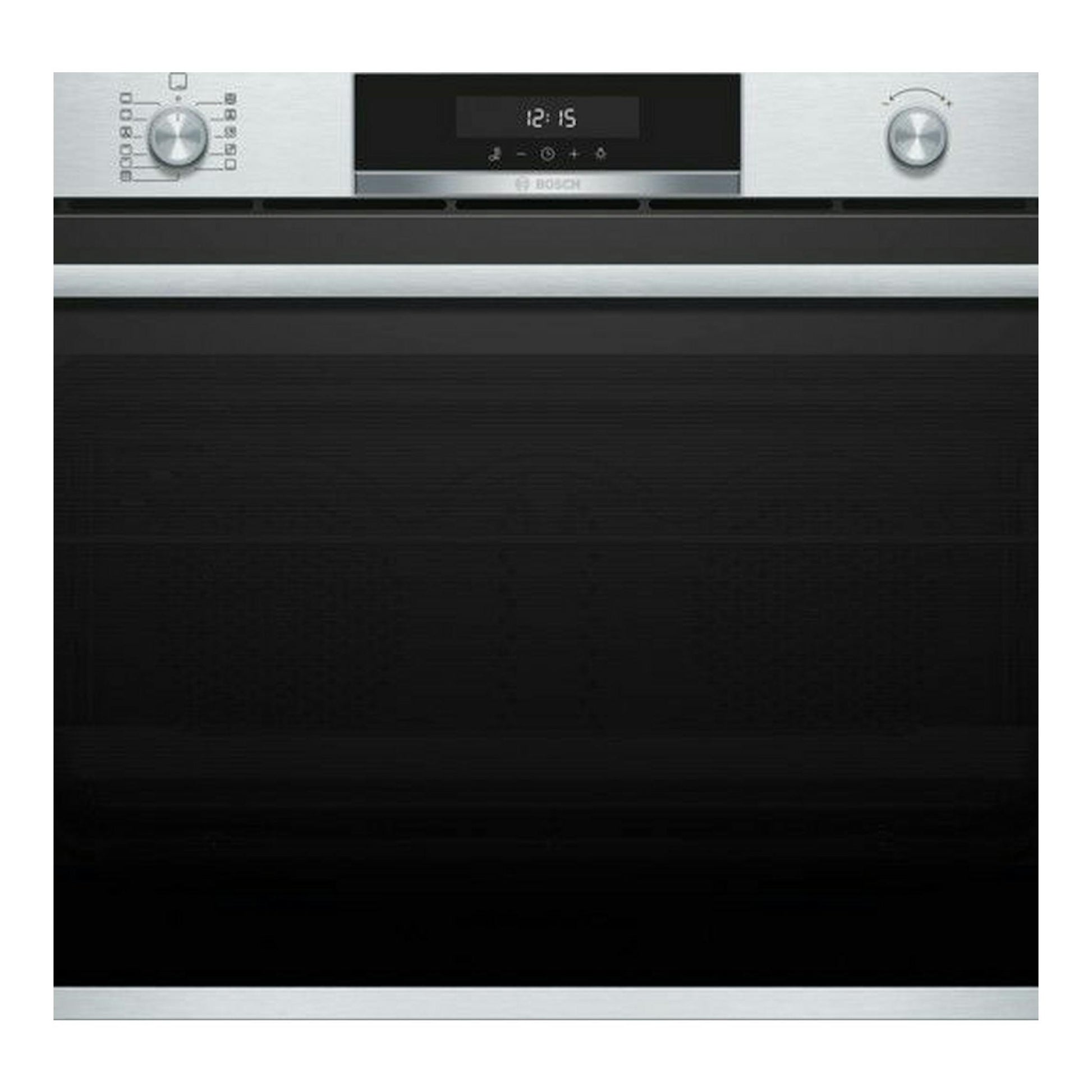 Horno Bosch VBD5780S0 en acero inoxidable, vista frontal con panel digital y dos mandos.