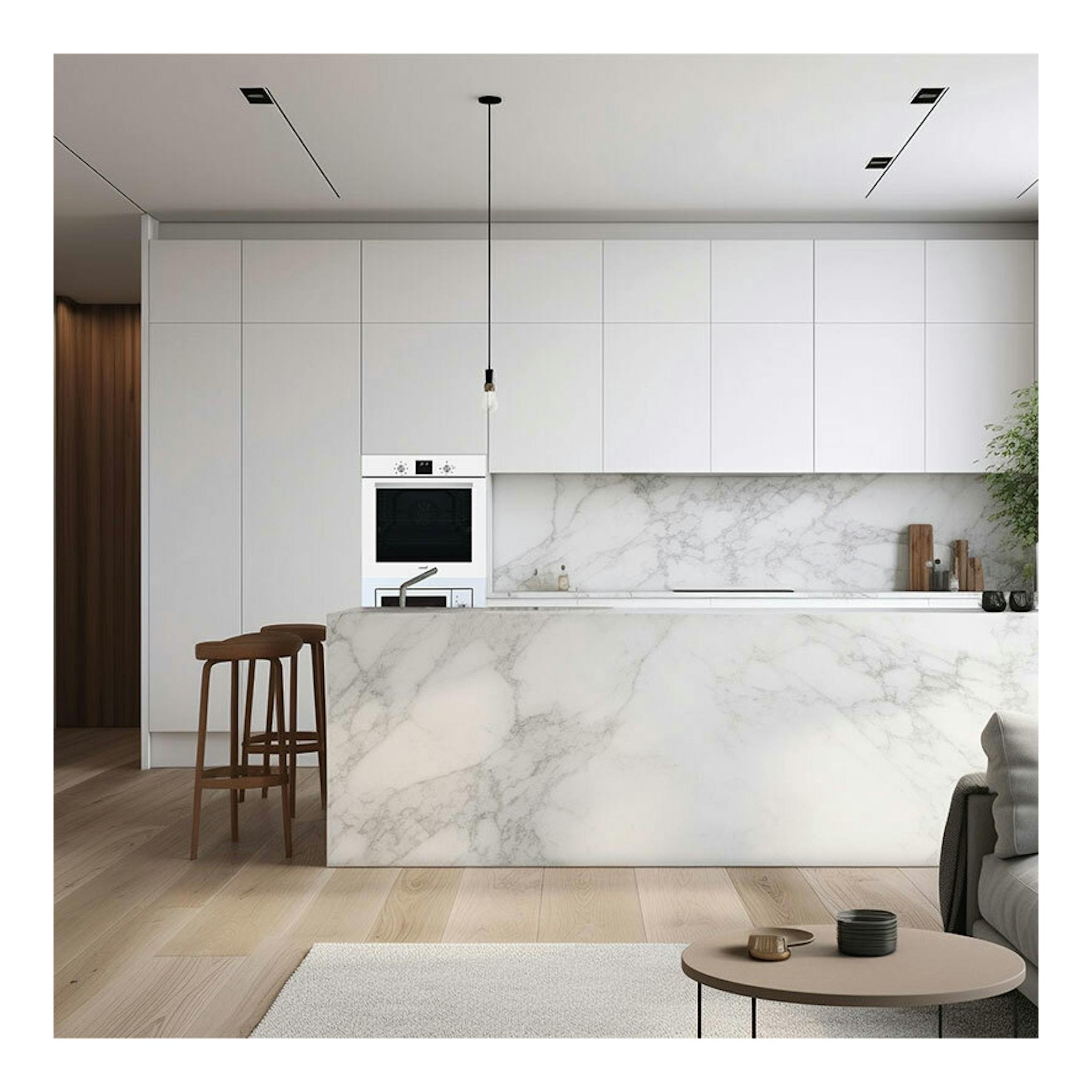 Horno Cata MDS8007WH blanco, visto de frente, integrado en columna de cocina moderna.