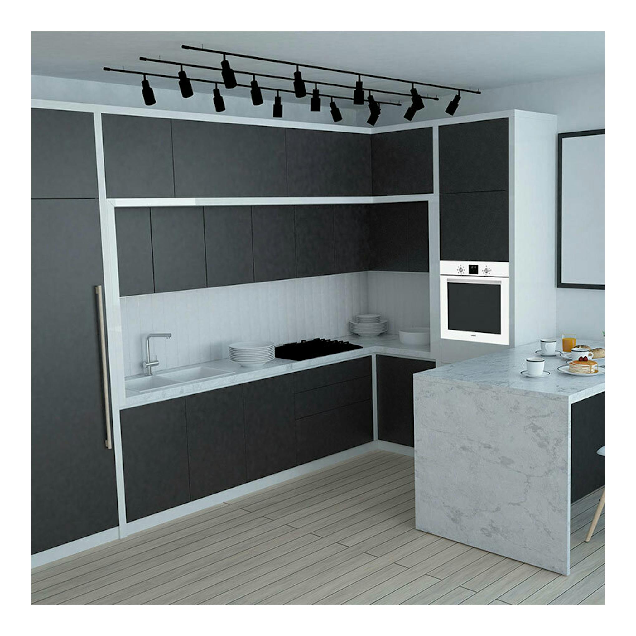 Horno Cata MDS8007WH blanco empotrado en mueble de cocina, vista frontal.