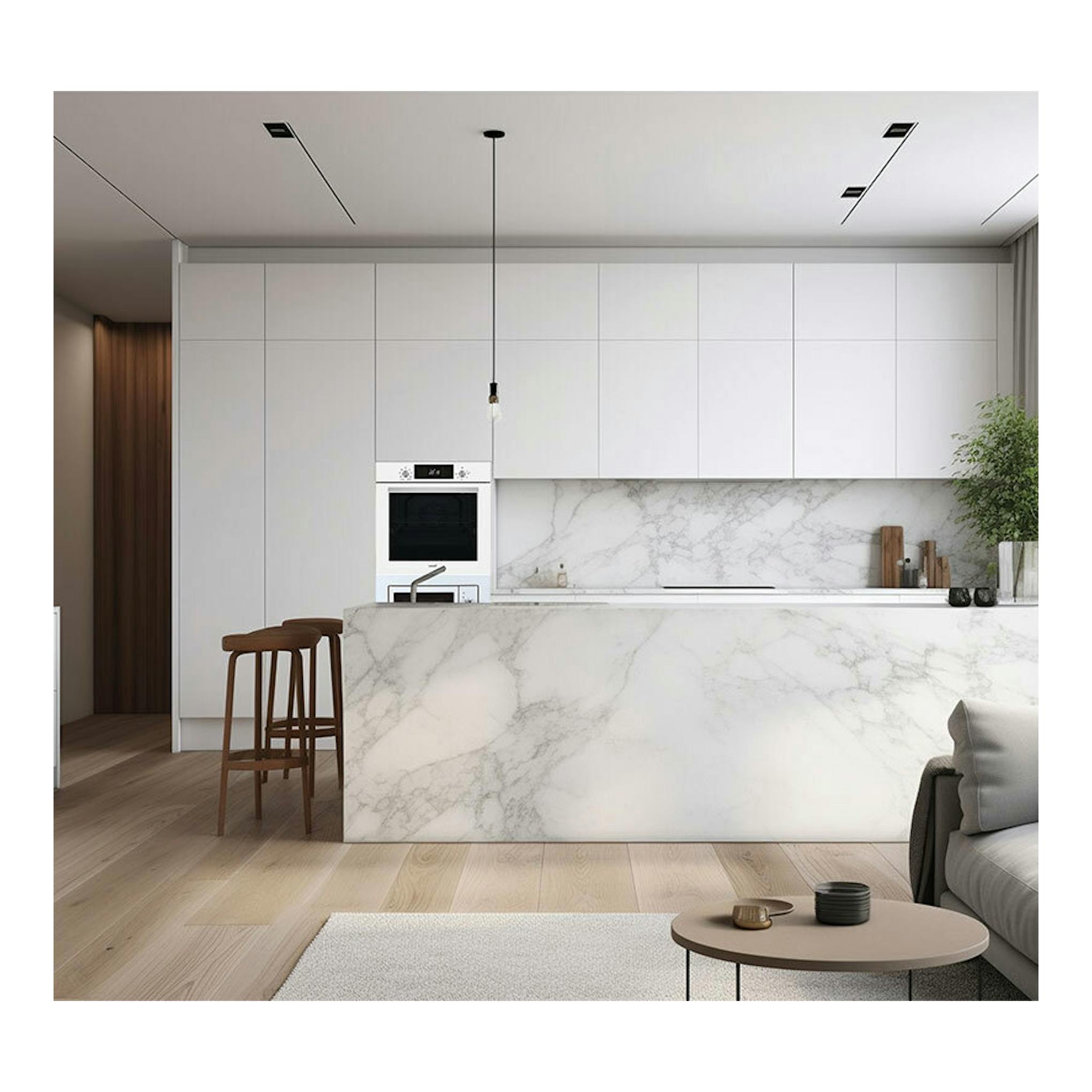 Horno Cata MDS8008WH de cristal blanco, empotrado en cocina moderna.