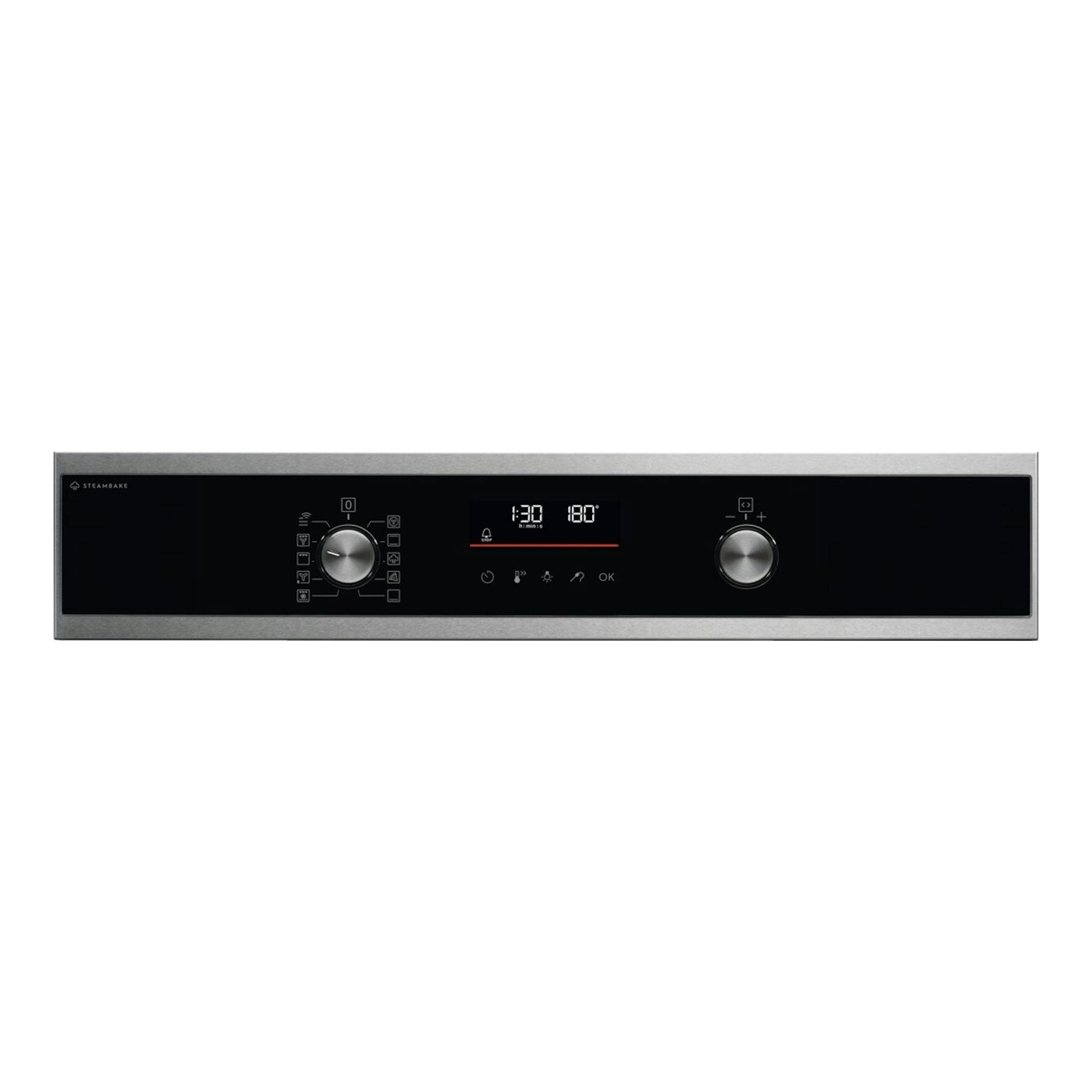 Horno Electrolux EOD6P77X negro, vista frontal del panel con dos mandos y pantalla digital.