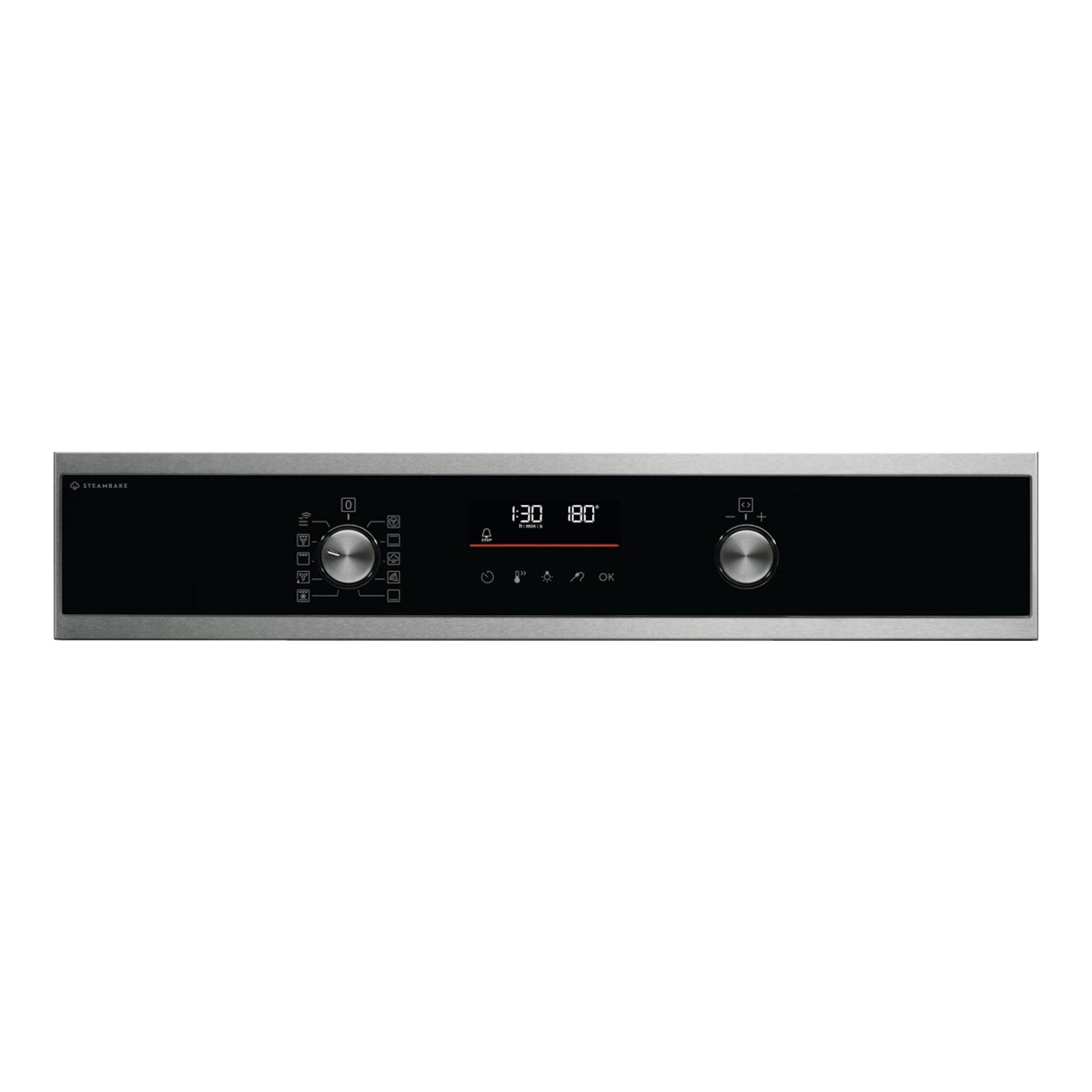 Horno Electrolux EOD6P77X negro, vista frontal del panel con dos mandos y pantalla digital.