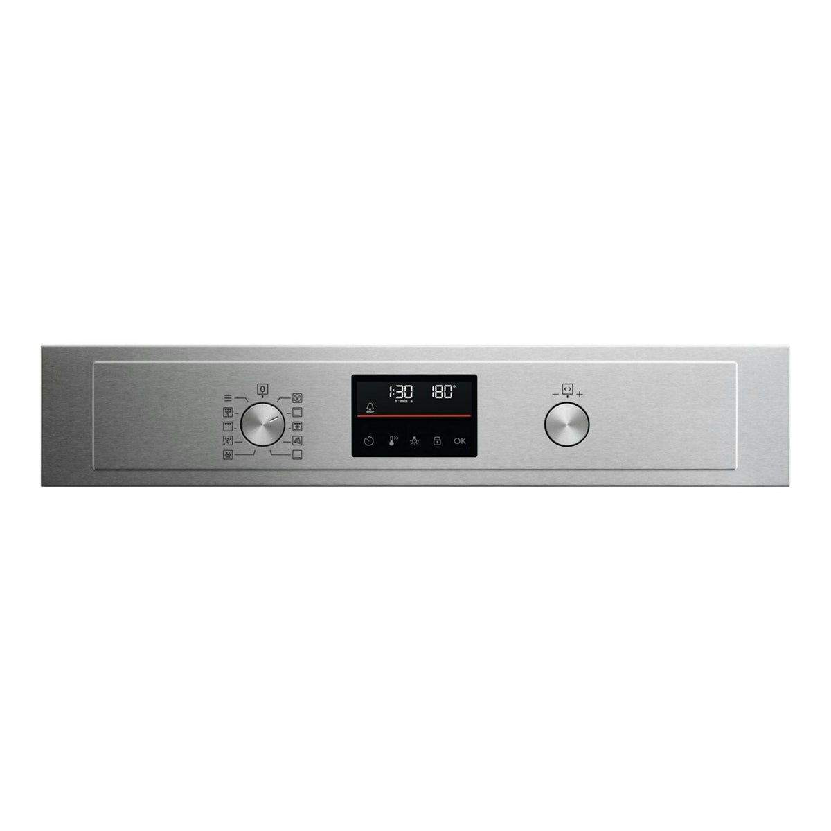 Frontal de horno Electrolux EOF4P56X en inox, con dos mandos y pantalla digital central.