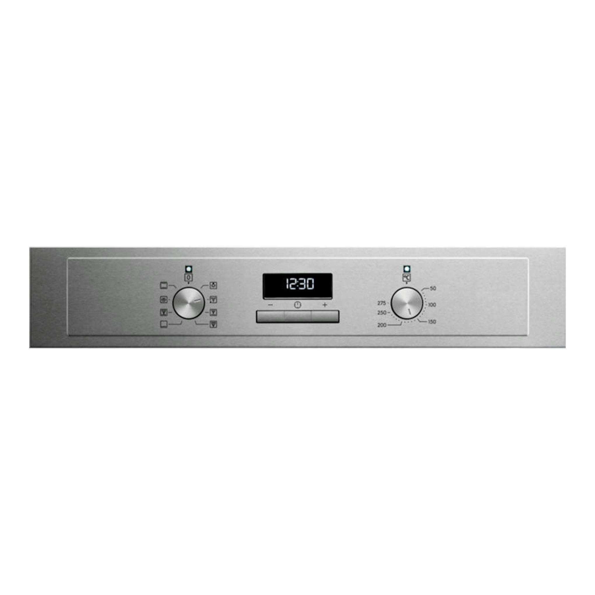 Horno Electrolux EOH3H54X inox, panel frontal en acero con dos mandos y display digital 12:30.