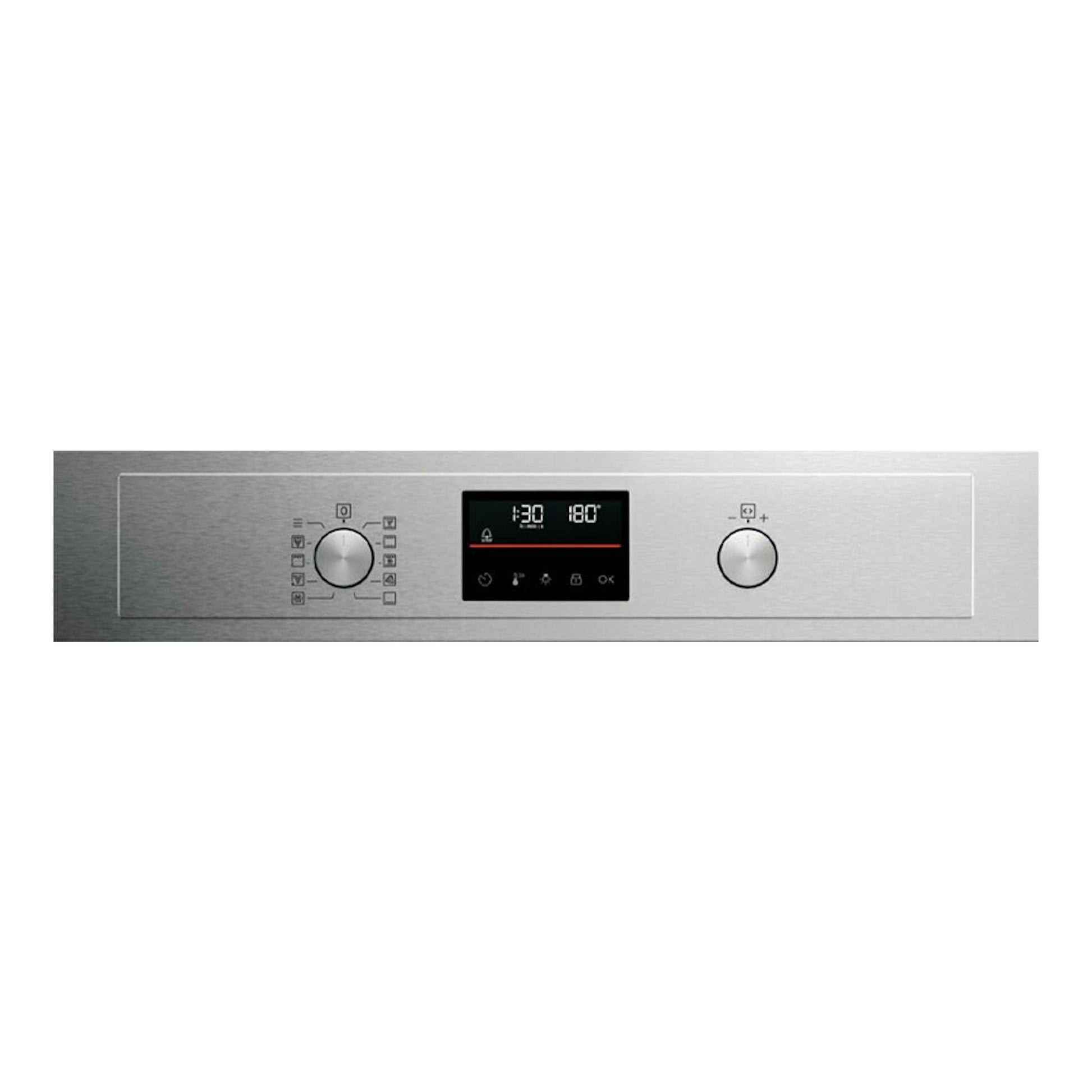 Horno Electrolux EOH4P56BX inox, vista frontal con panel digital y dos mandos circulares.