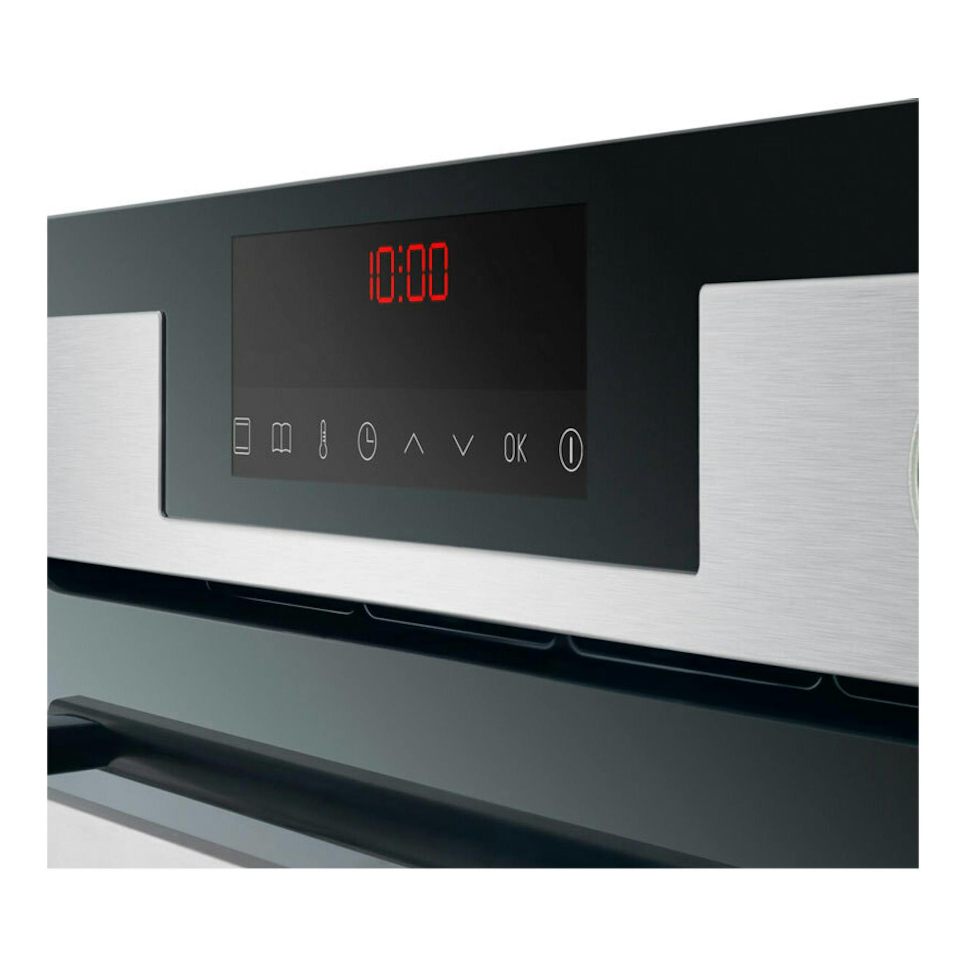 Horno Fagor 8H-875TCX inox, vista frontal parcial, panel negro con display digital rojo y acabados en acero.