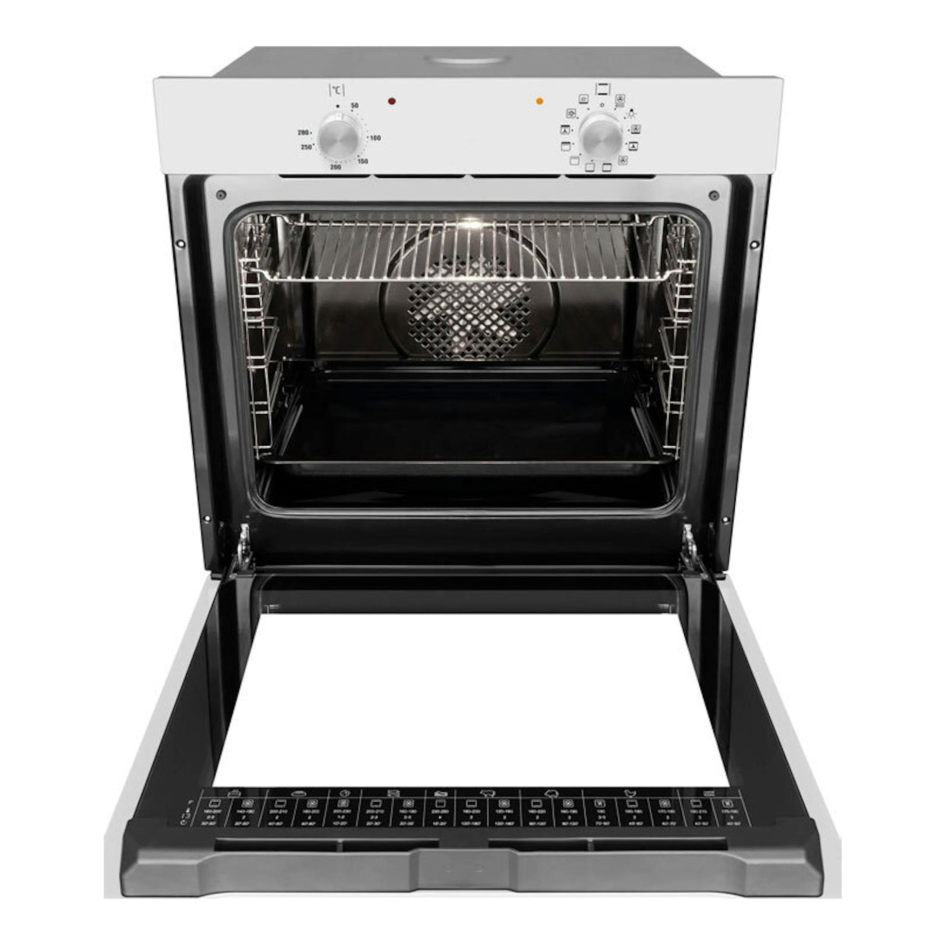 Horno Fagor 9H-110BB blanco, vista frontal con puerta abatible abierta y panel de mandos superior.
