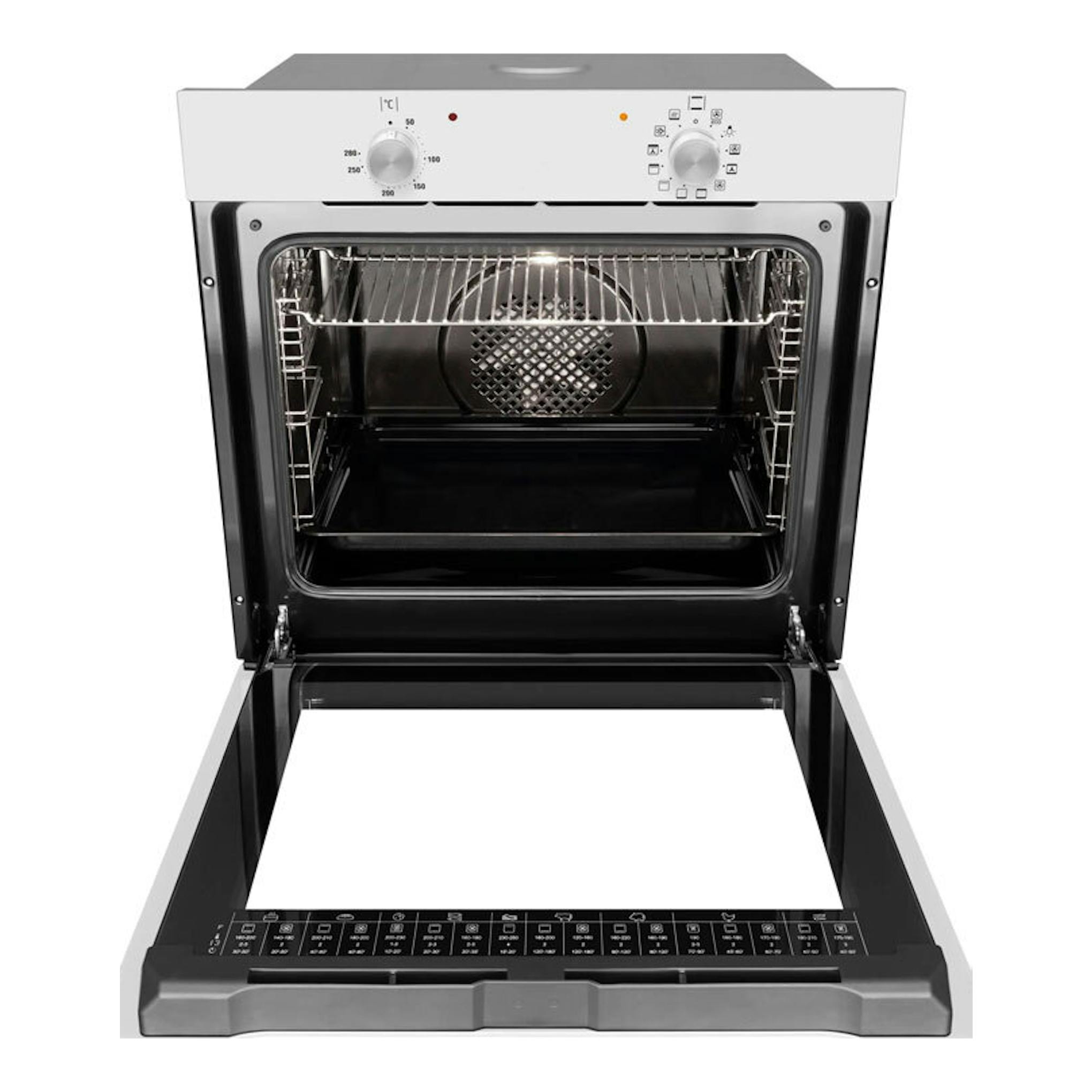 Horno Fagor 9H-110BB blanco, vista frontal con puerta abatible abierta y panel de mandos superior.