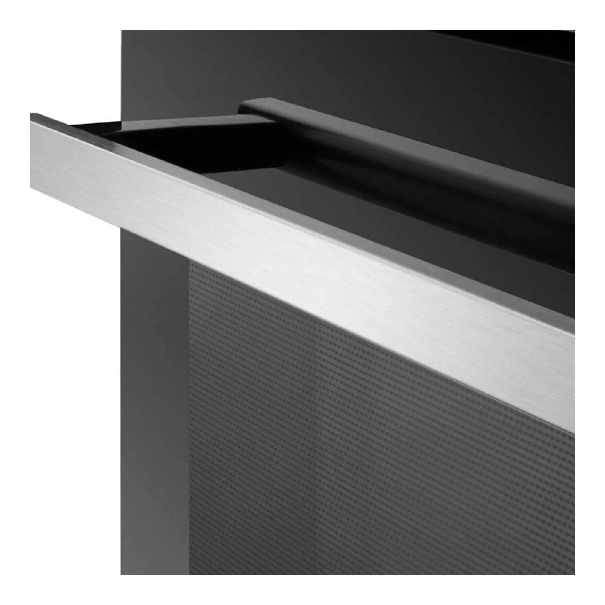 Horno Fagor 9H-185AX en inox y negro, vista en primer plano del tirador y frontal.