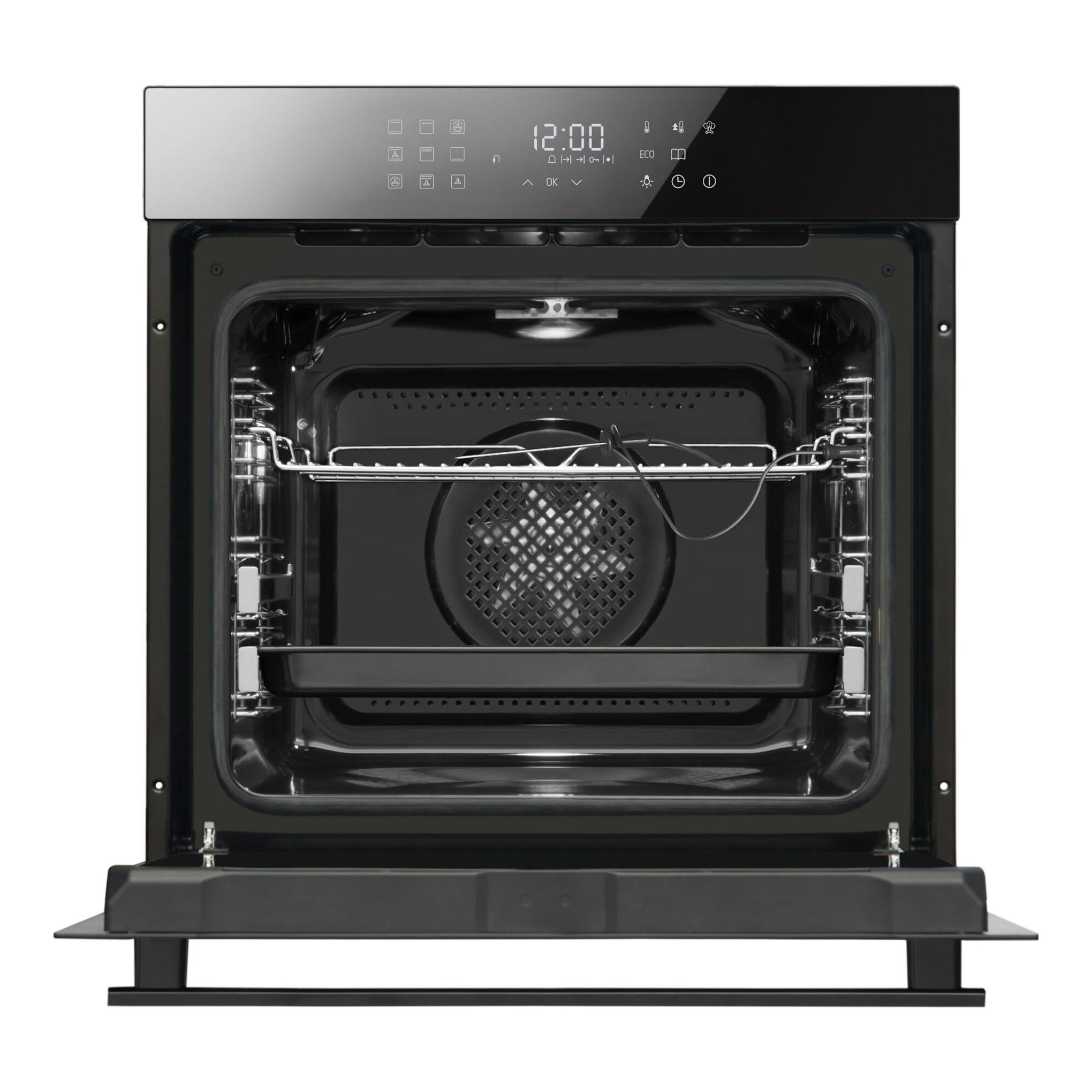 Horno Fagor MASTER NEGRO 9H-198TEN negro, vista frontal con puerta abierta y panel digital.