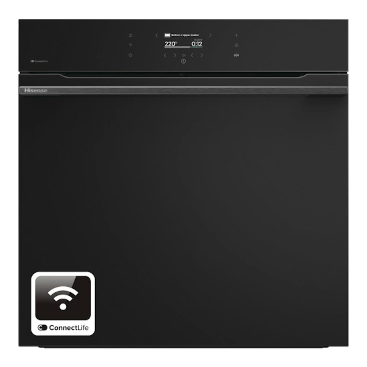 Horno Hisense BI611A8B negro, vista frontal, con panel digital y logo ConnectLife.