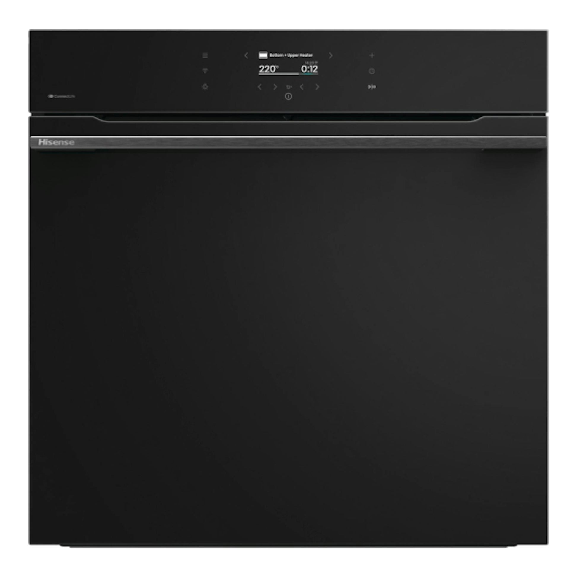 Horno empotrable Hisense BI611A8B negro, vista frontal, con panel táctil digital superior.