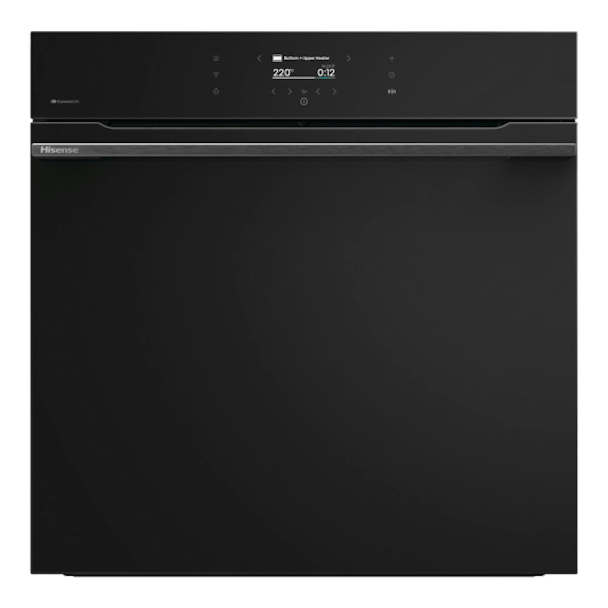 Horno empotrable Hisense BI611A8B negro, vista frontal, con panel táctil digital superior.