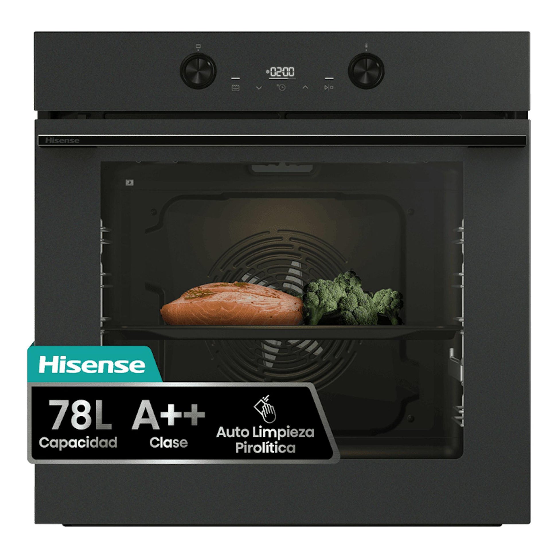 Hisense BI64223EPMB, horno empotrable negro mate con dos mandos y display digital, vista frontal.