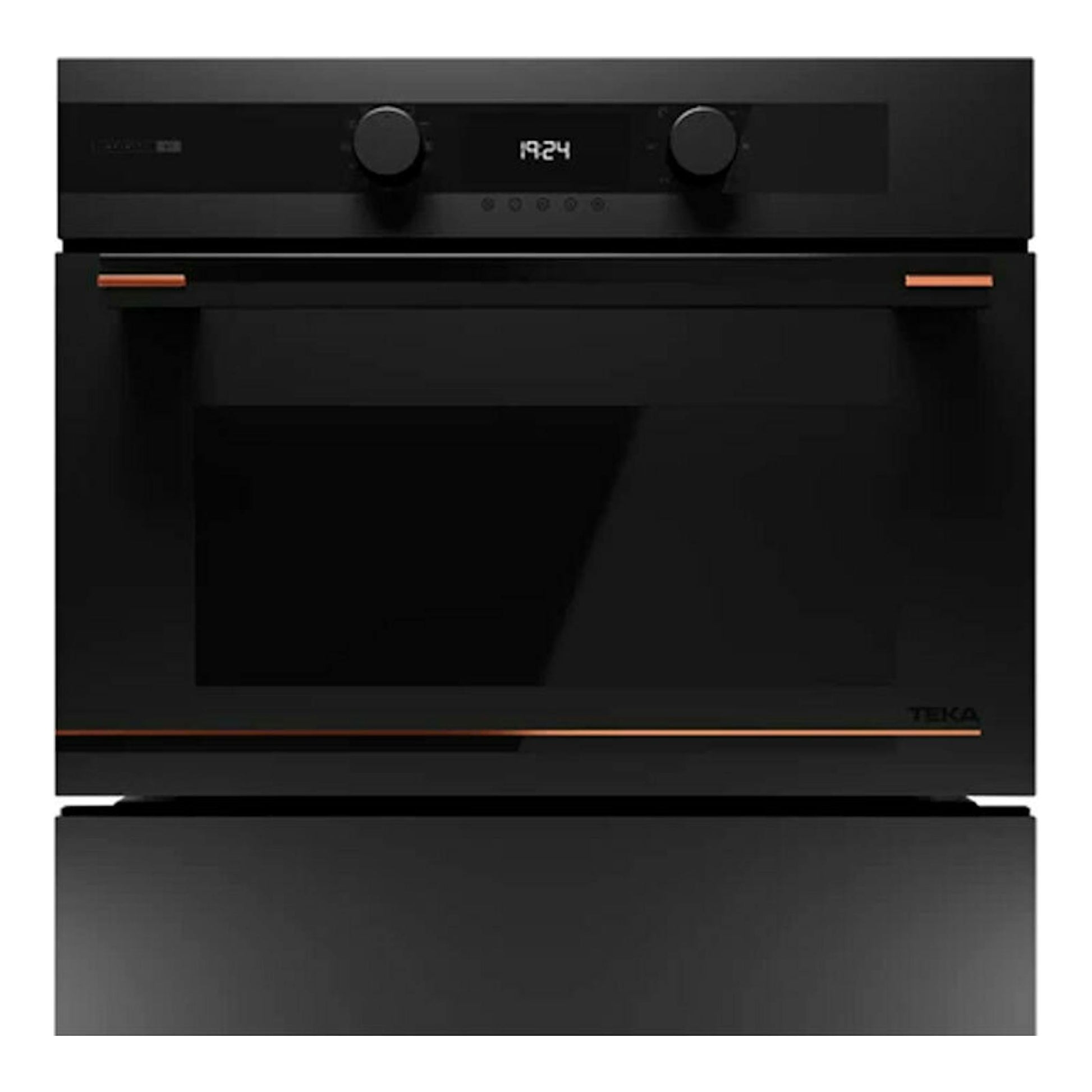 Horno integrable Teka HLC84G1CBM negro mate, vista frontal, con dos mandos y display digital.