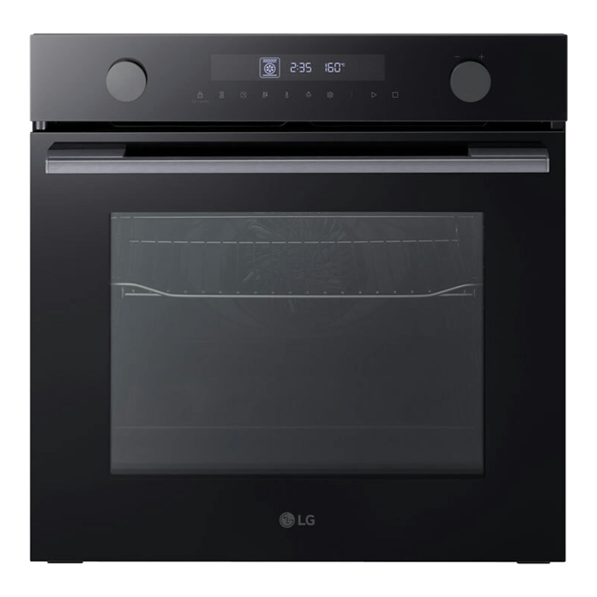 Horno empotrable LG WS5D7210G de cristal negro, vista frontal, con panel digital y puerta de vidrio.