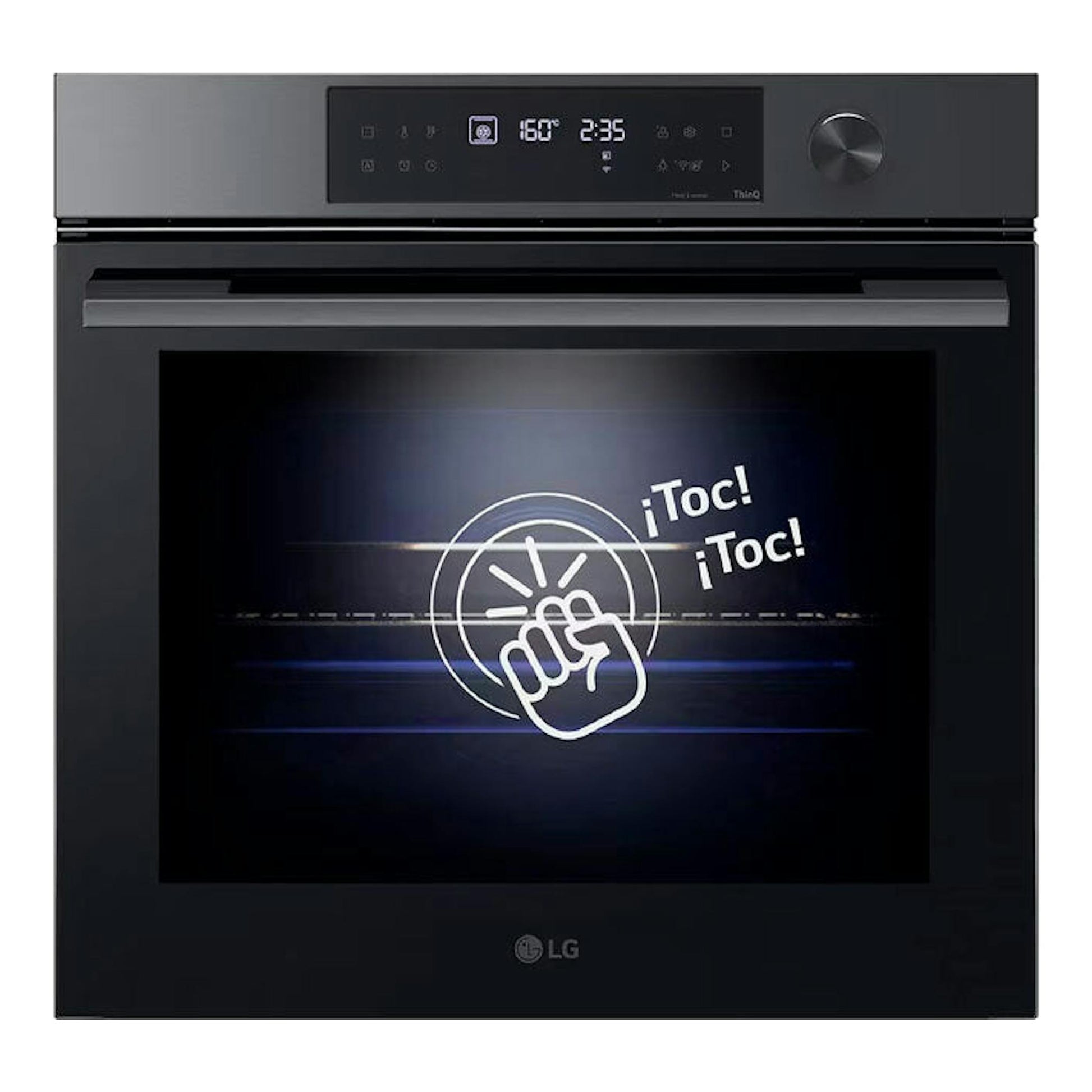 Horno empotrable LG WSED7612B negro, vista frontal, con panel táctil digital y mando giratorio.