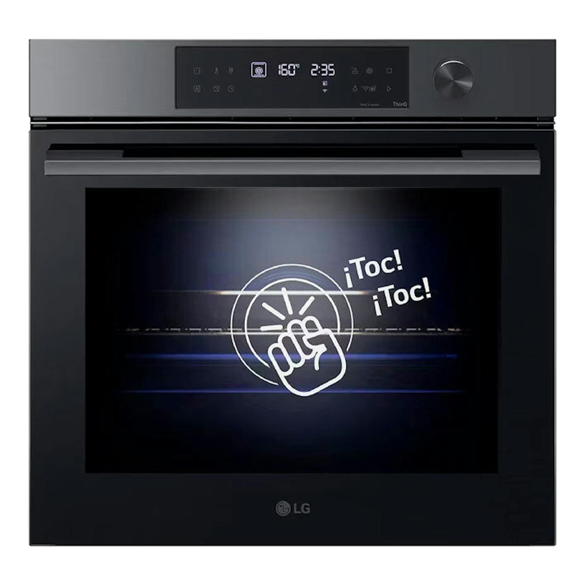Horno empotrable LG WSED7612B negro, vista frontal, con panel táctil digital y mando giratorio.