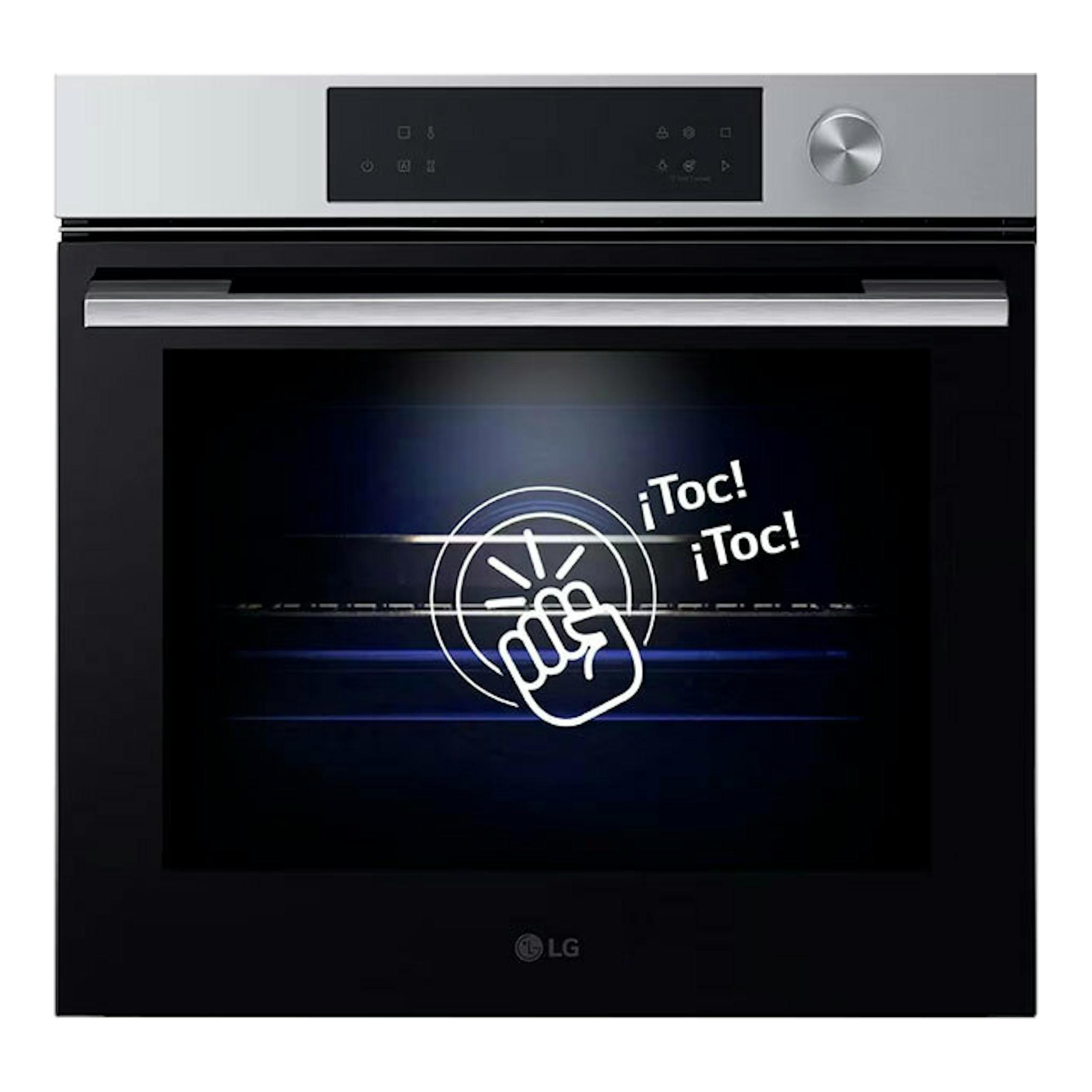 Horno LG WSED7613S inox, vista frontal, con puerta negra y panel superior en acero inoxidable.