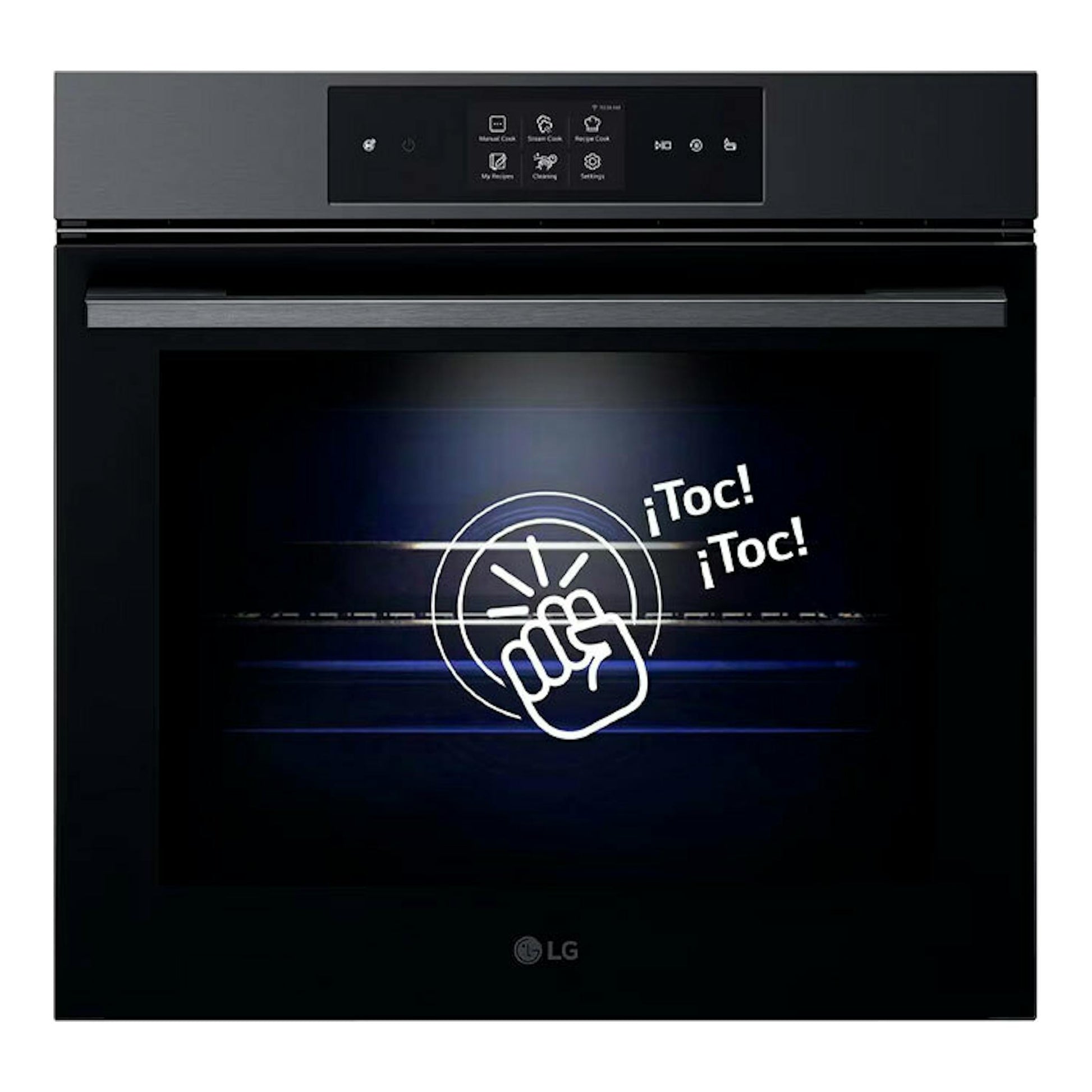 Horno LG WSED7665B de cristal negro, vista frontal con panel táctil superior.