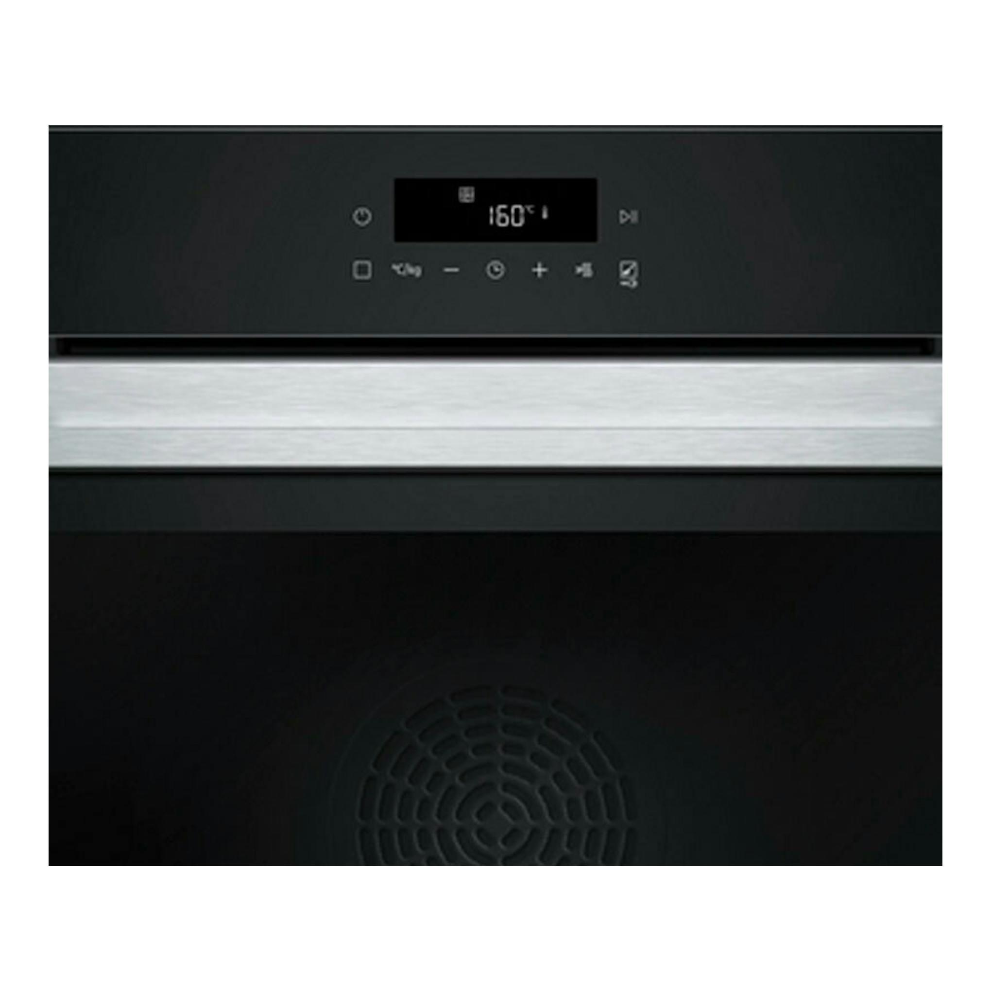 Horno Siemens HB372AES3 negro e inox, vista frontal, con panel digital y display de 160 °C.