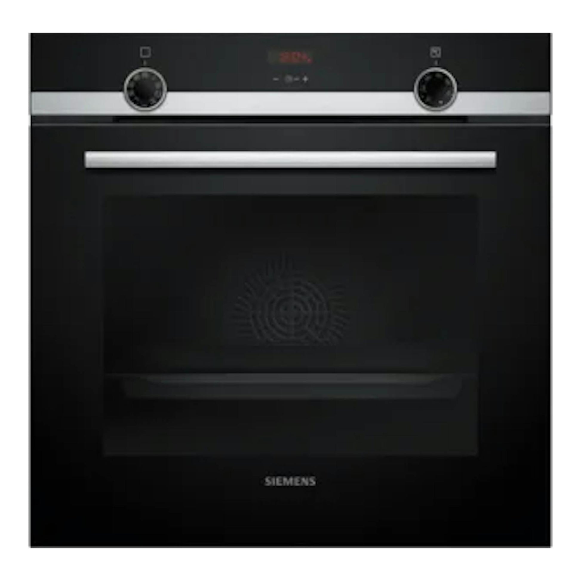 Horno empotrable Siemens HB534AER3 negro con frontal inox, vista frontal.