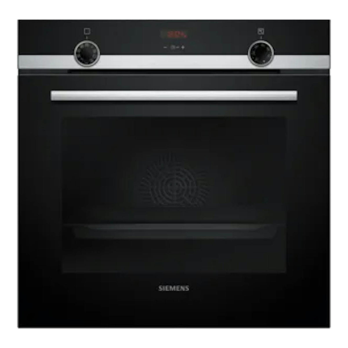 Horno empotrable Siemens HB534AER3 negro con frontal inox, vista frontal.