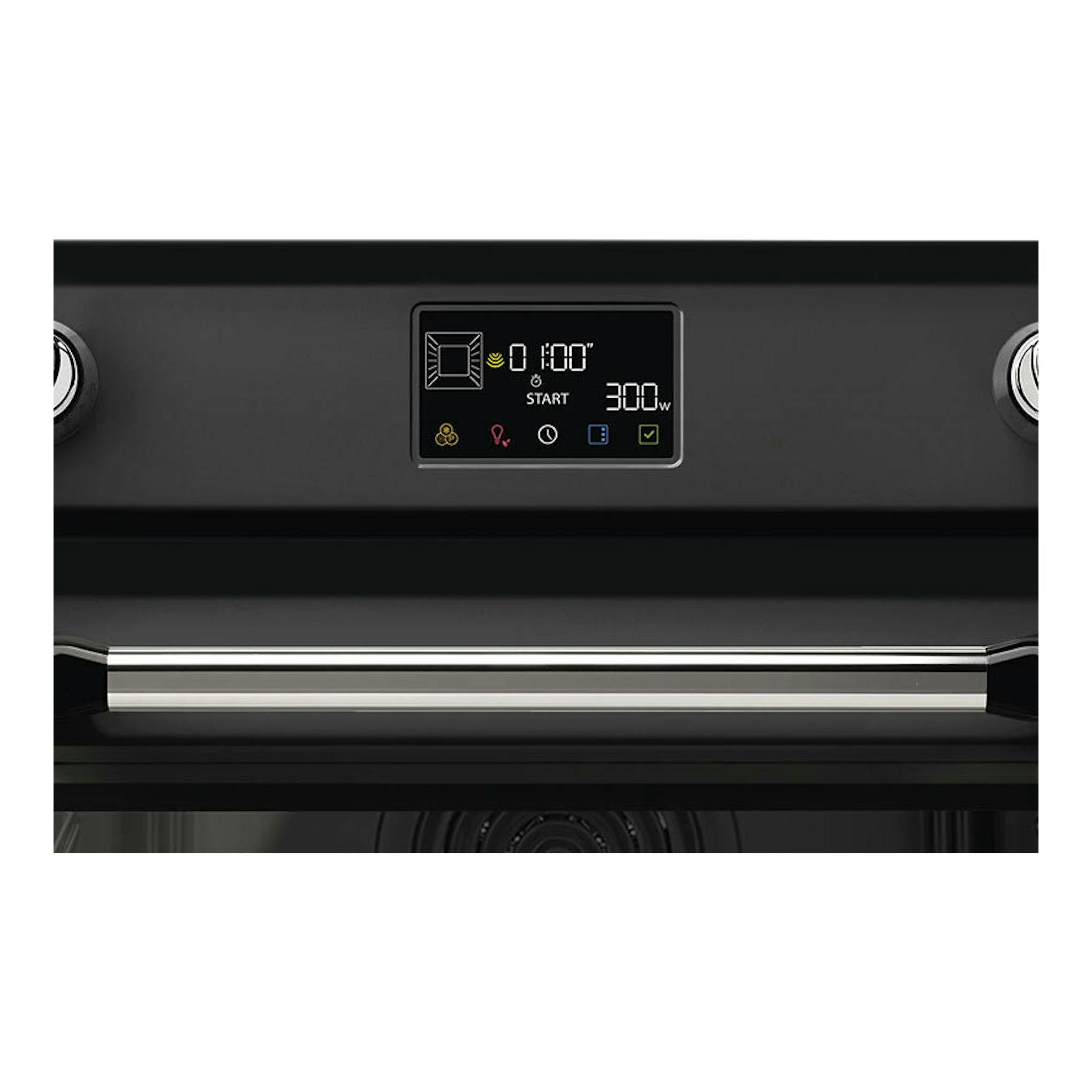 Horno Smeg SO4902M1N negro, vista frontal, con panel digital central y puerta de vidrio.