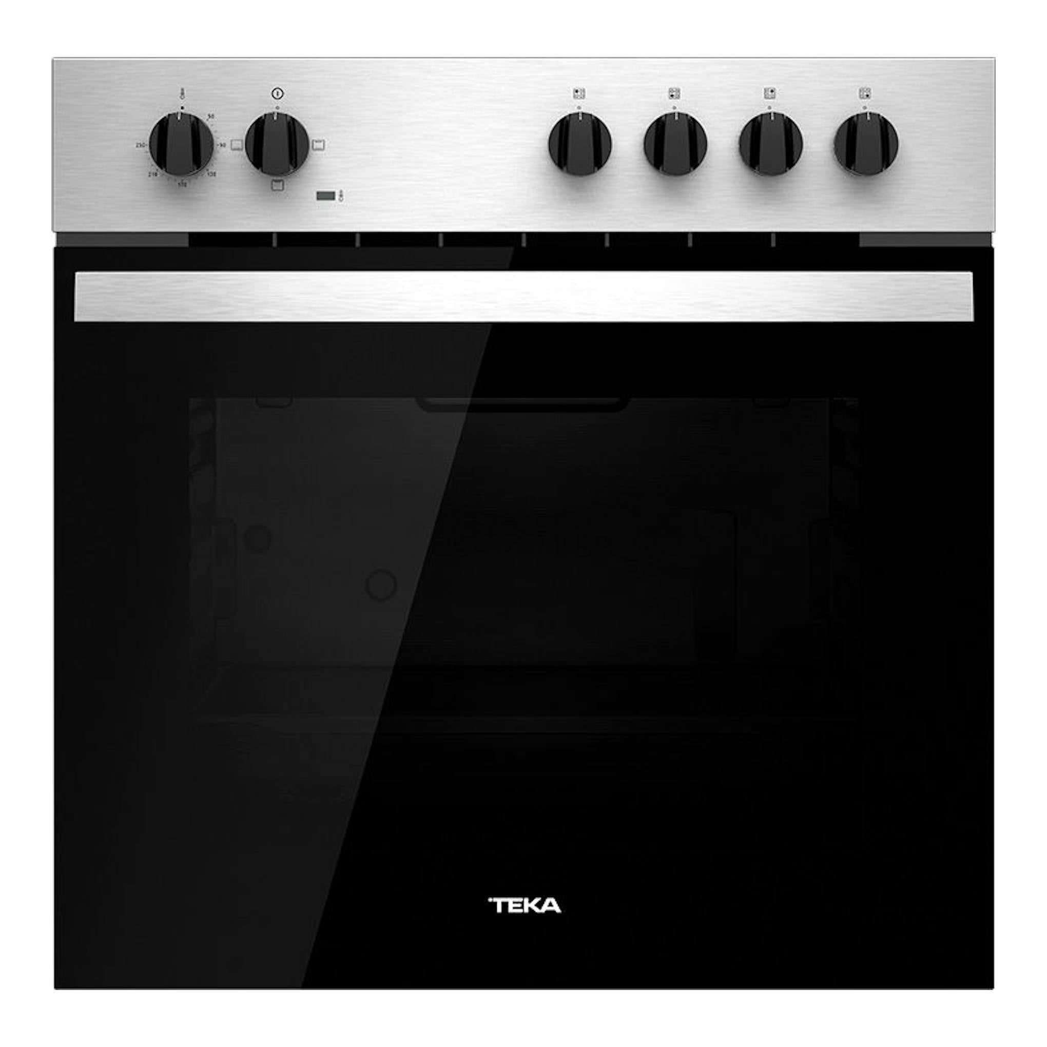 Horno empotrable Teka HBE 435 ME Inox, vista frontal, cristal negro con panel y mandos inox.
