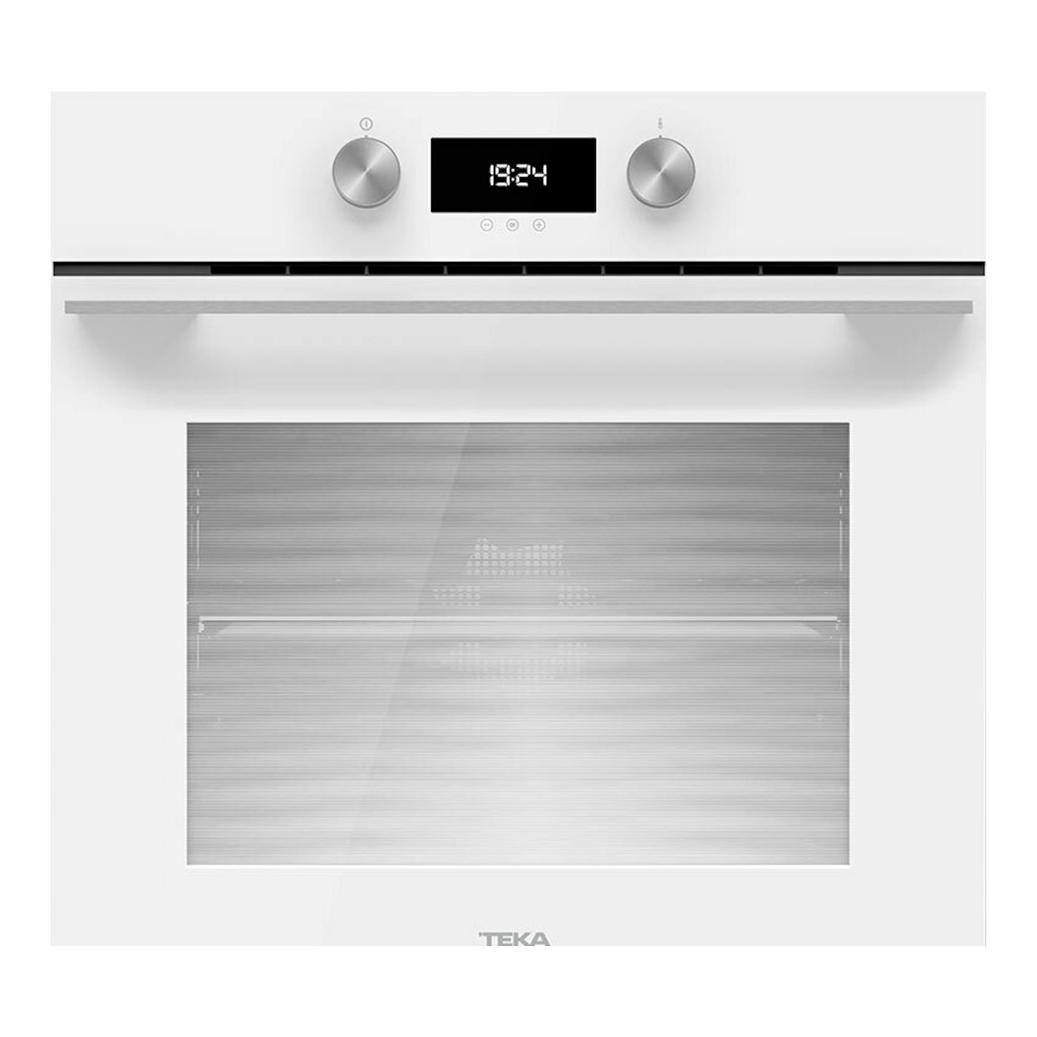 Horno empotrable Teka HLB8400 WH blanco, frontal con dos mandos y display digital.