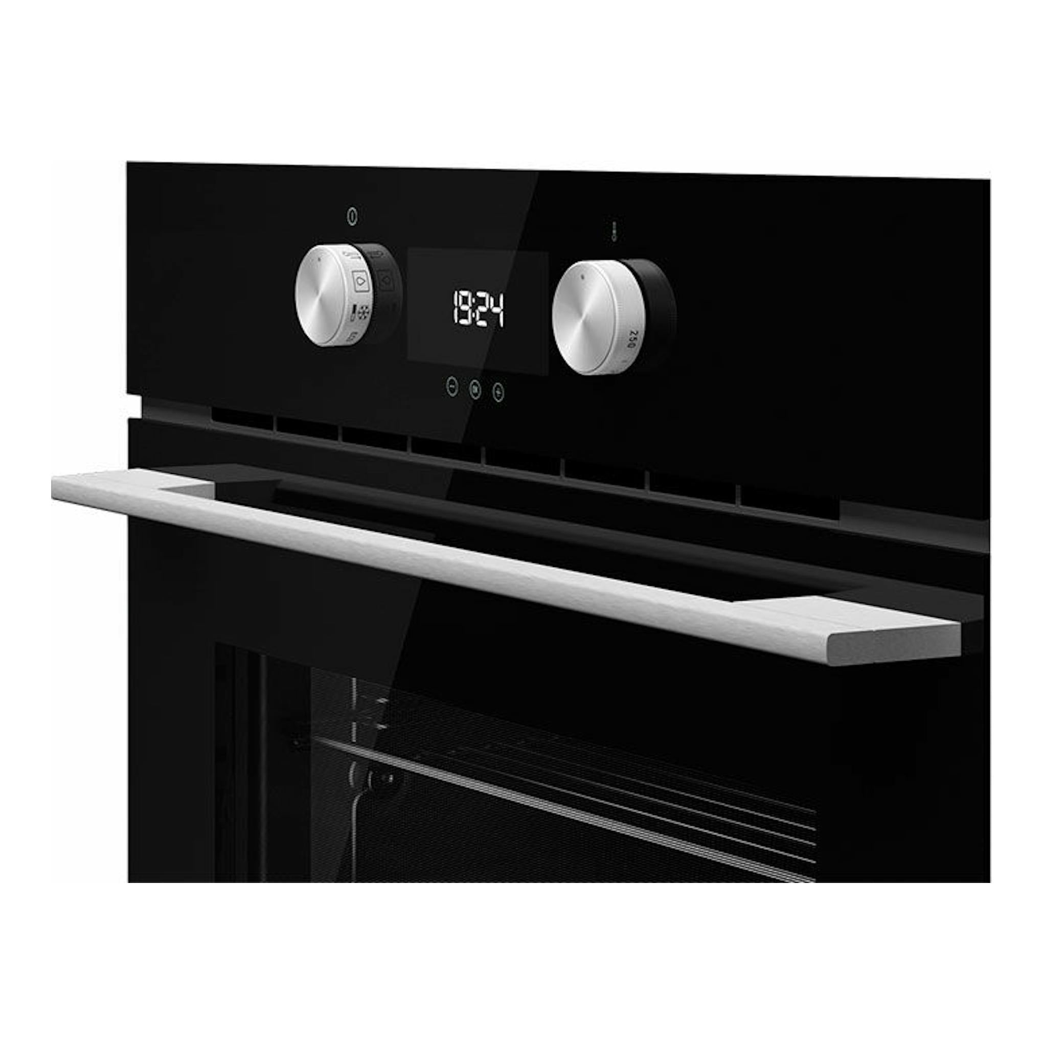 Horno Teka HLC8400 BK negro, vista frontal en ángulo, con pantalla digital y puerta de cristal.